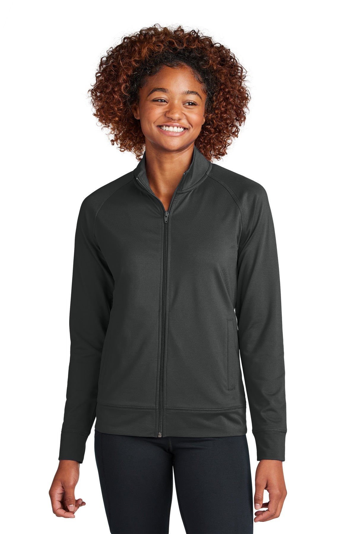 Sport-Tek Women's Sport-Wick Stretch Full-Zip Cadet Jacket LST857 in Charcoal Grey