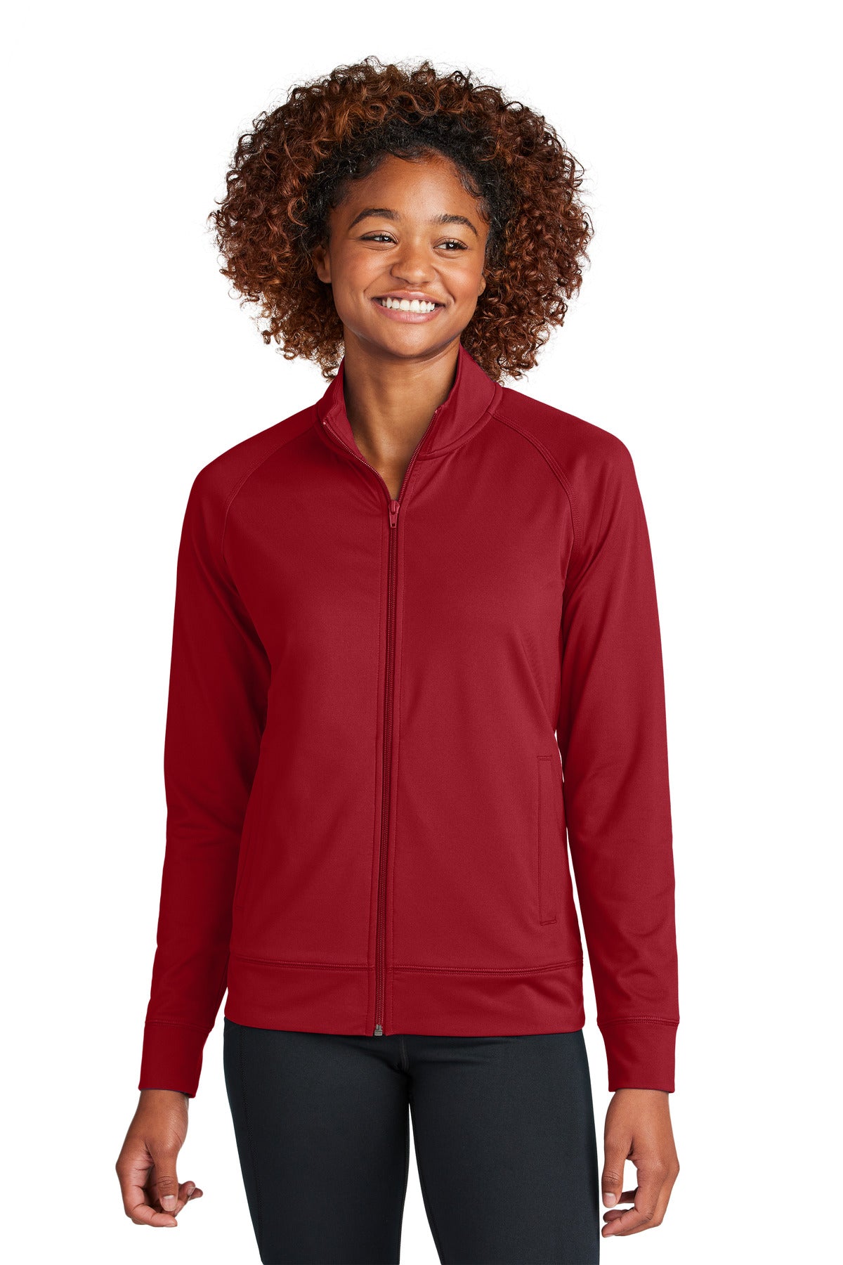 Sport-Tek Women's Sport-Wick Stretch Full-Zip Cadet Jacket LST857 in Deep Red