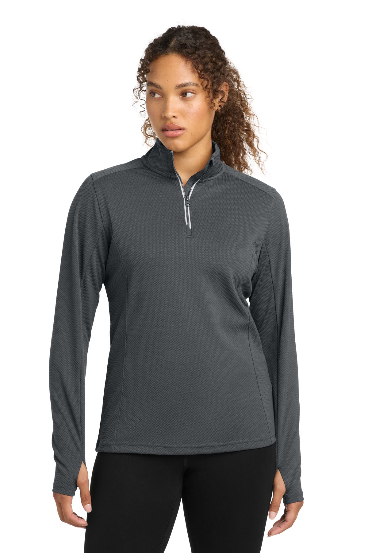Sport-Tek Women's Sport-Wick Textured 1/4-Zip Pullover.  LST860 in Iron Grey