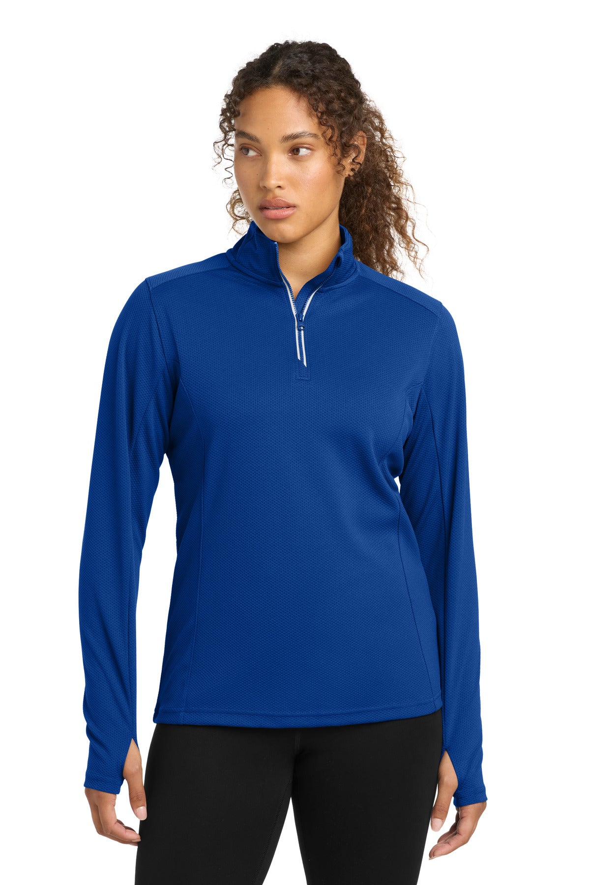 Sport-Tek Women's Sport-Wick Textured 1/4-Zip Pullover.  LST860 in True Royal