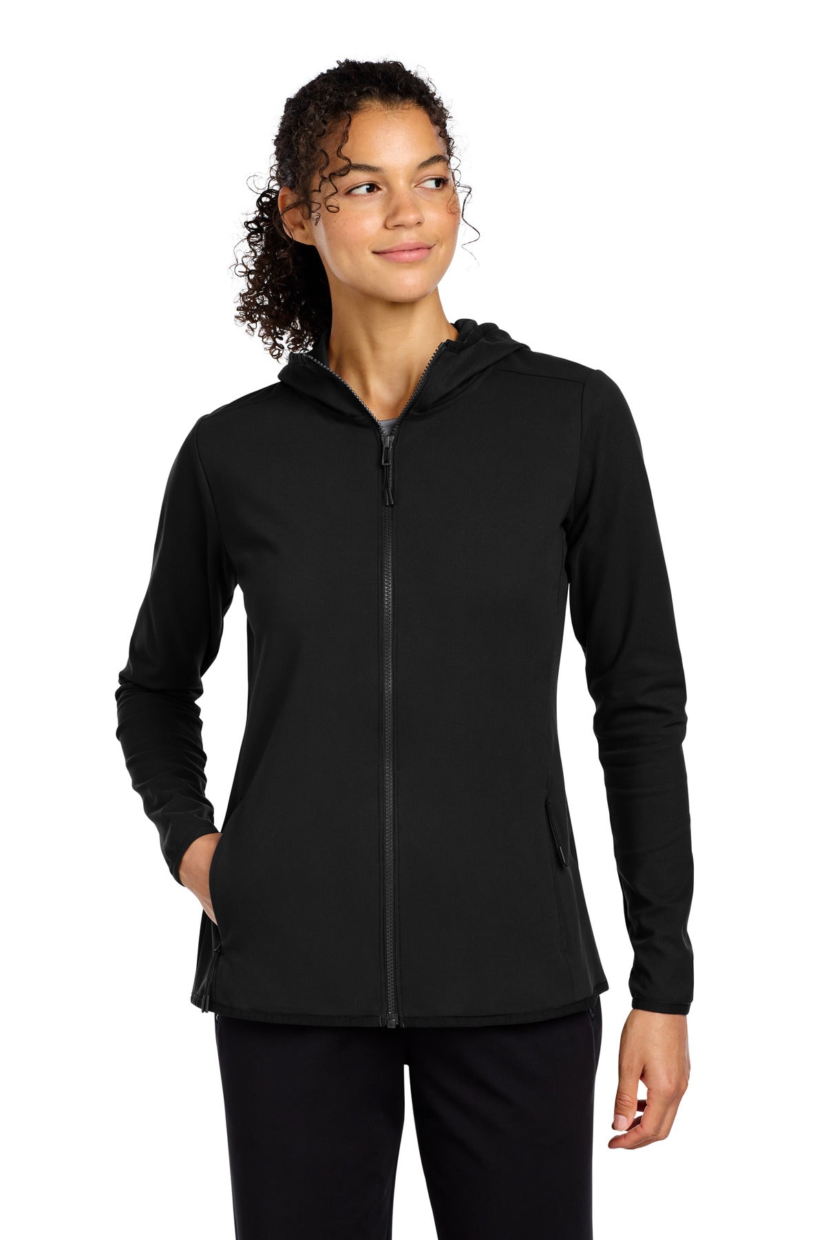 Sport-Tek Women's Circuit Hooded Full-Zip LST870 in Deep Black