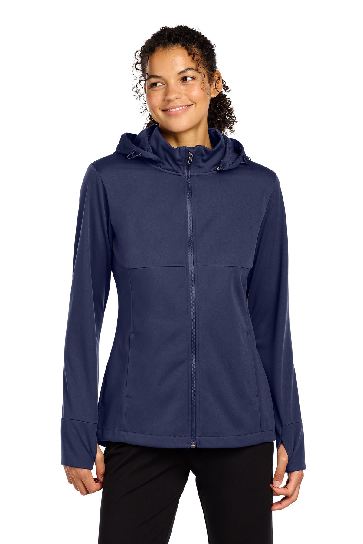 Sport-Tek Women's Hooded Soft Shell Jacket LST980 in True Navy