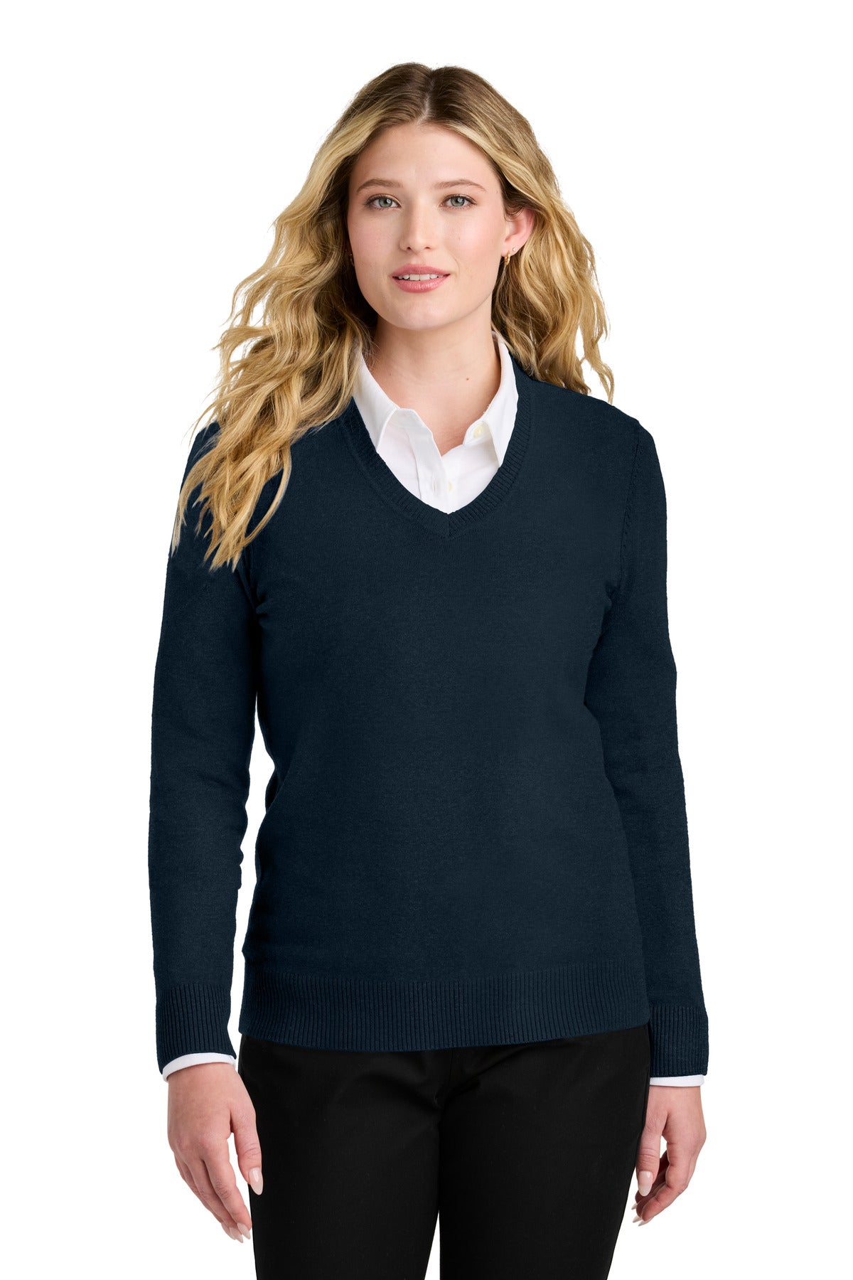 Port Authority Women's Easy Care V-Neck Sweater LSW2850 in River Blue Navy