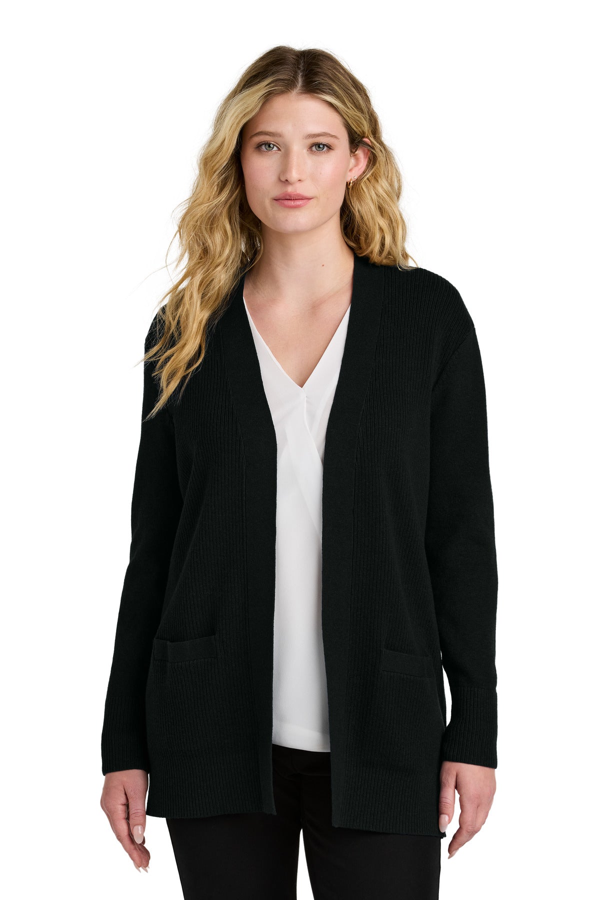 Port Authority Women's Easy Care Open-Front Cardigan Sweater LSW2890 in Deep Black