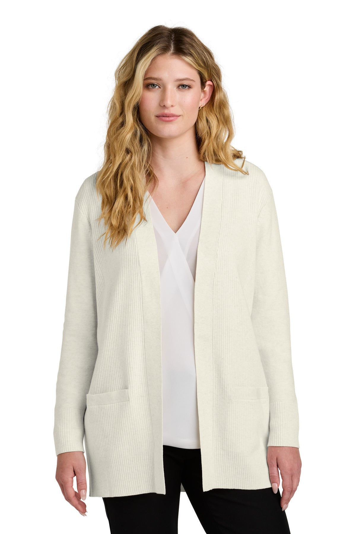 Port Authority Women's Easy Care Open-Front Cardigan Sweater LSW2890 in Oatmeal Heather