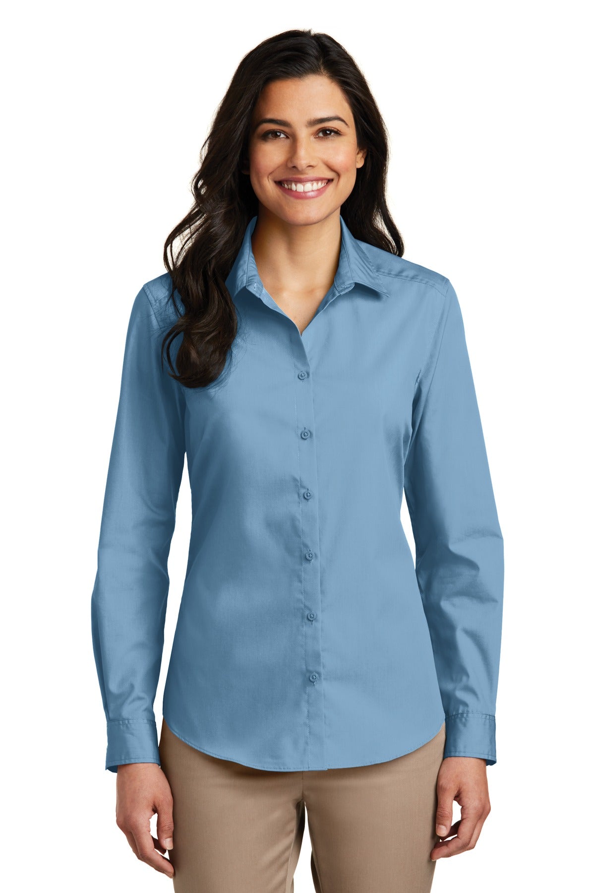 Port Authority Women's Long Sleeve Carefree Poplin Shirt. LW100 in Carolina Blue