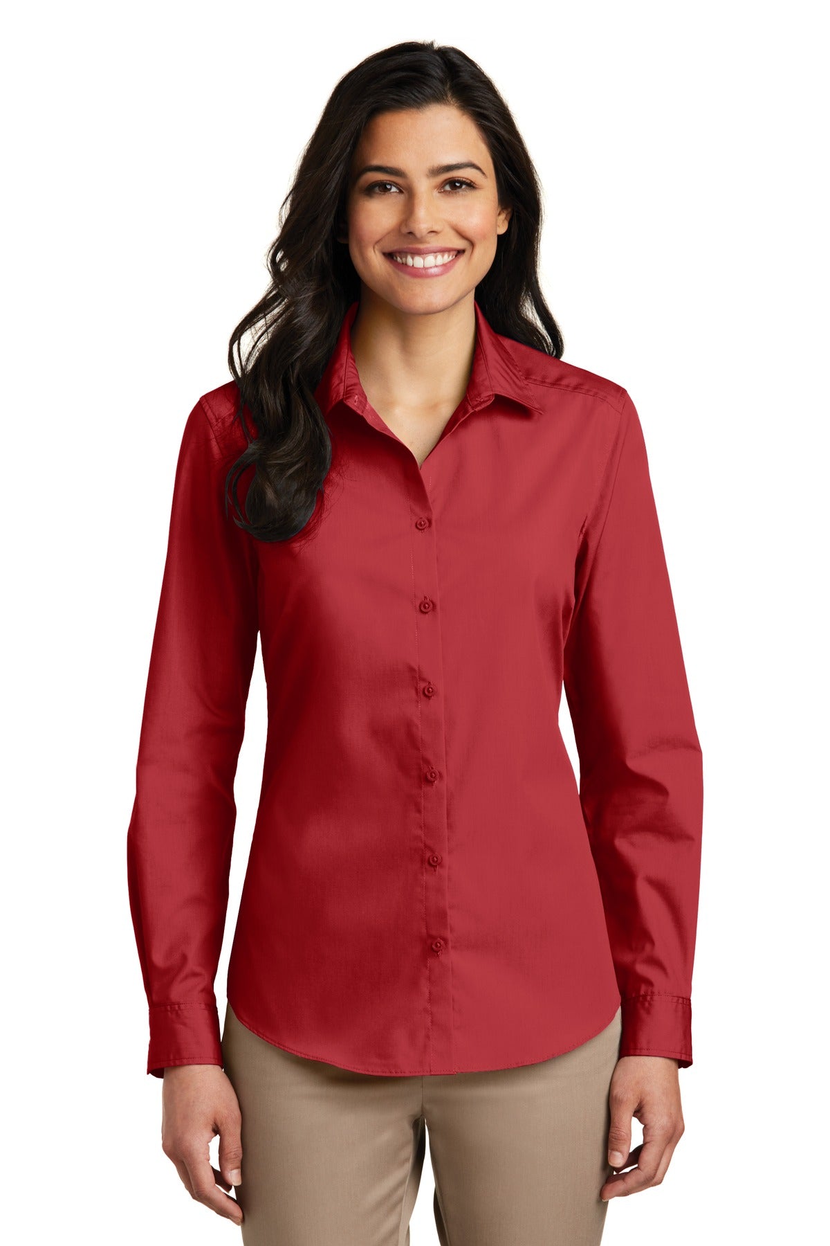 Port Authority Women's Long Sleeve Carefree Poplin Shirt. LW100 in Rich Red