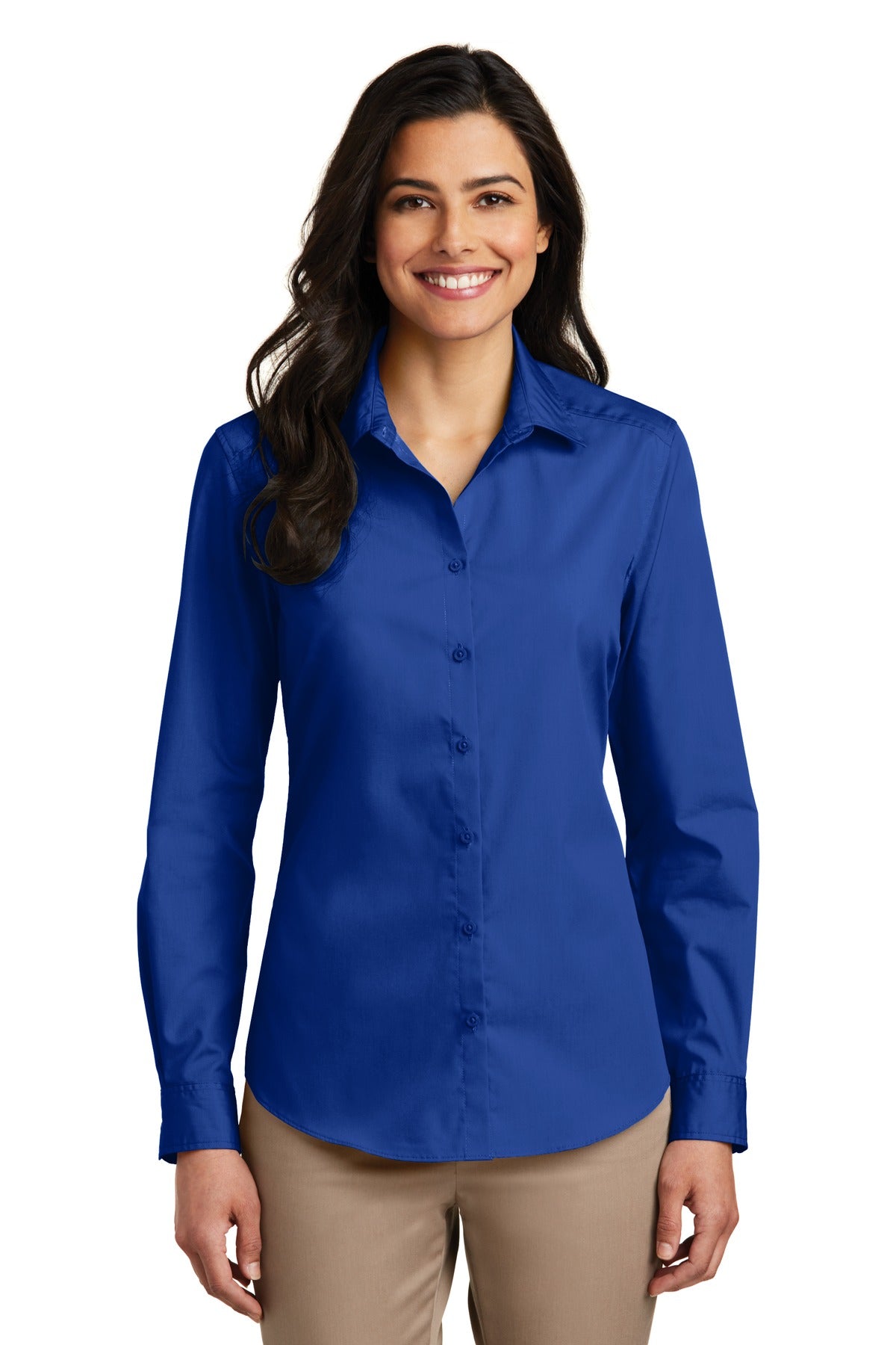 Port Authority Women's Long Sleeve Carefree Poplin Shirt. LW100 in True Royal