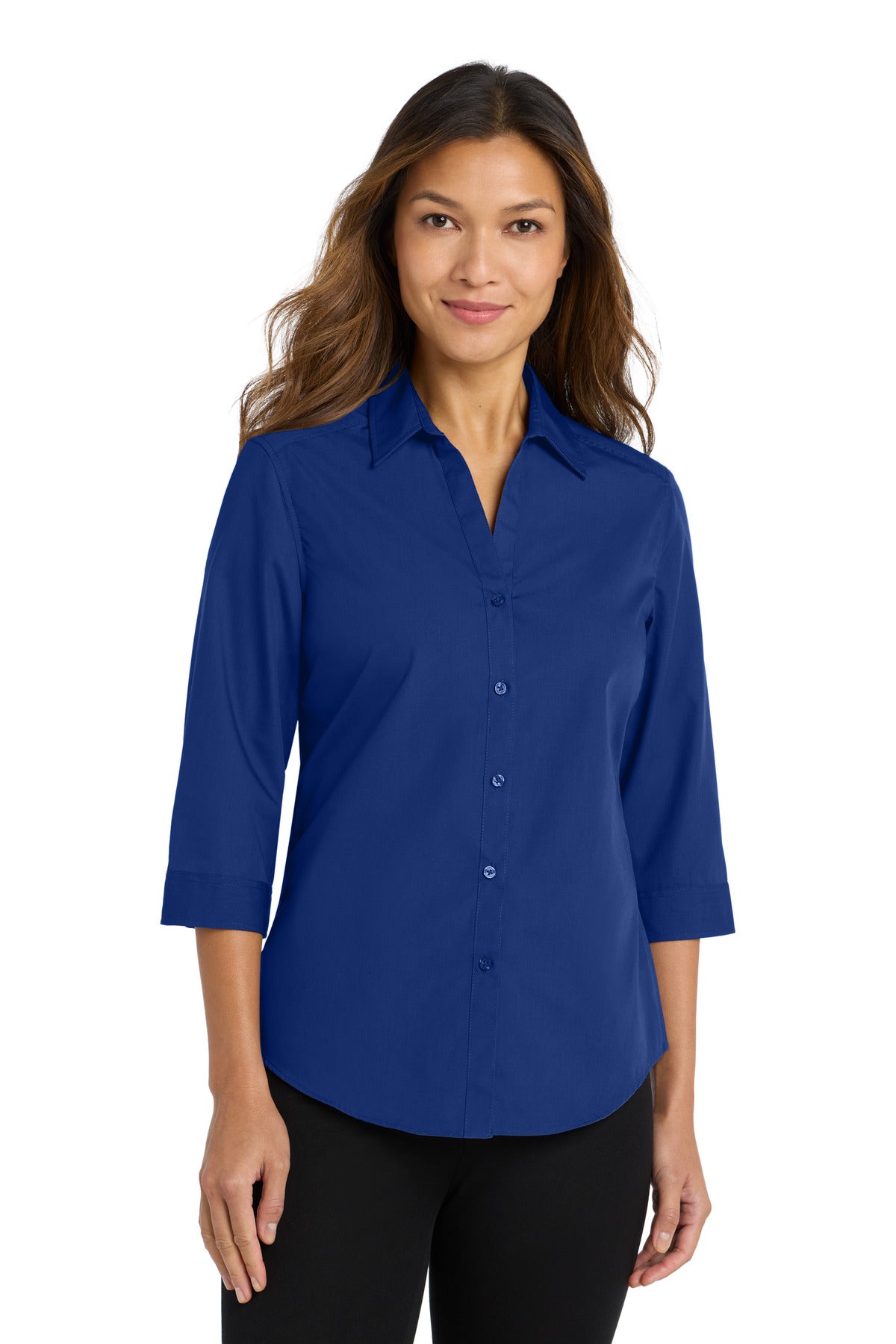Port Authority Women's 3/4-Sleeve Carefree Poplin Shirt. LW102 in True Royal