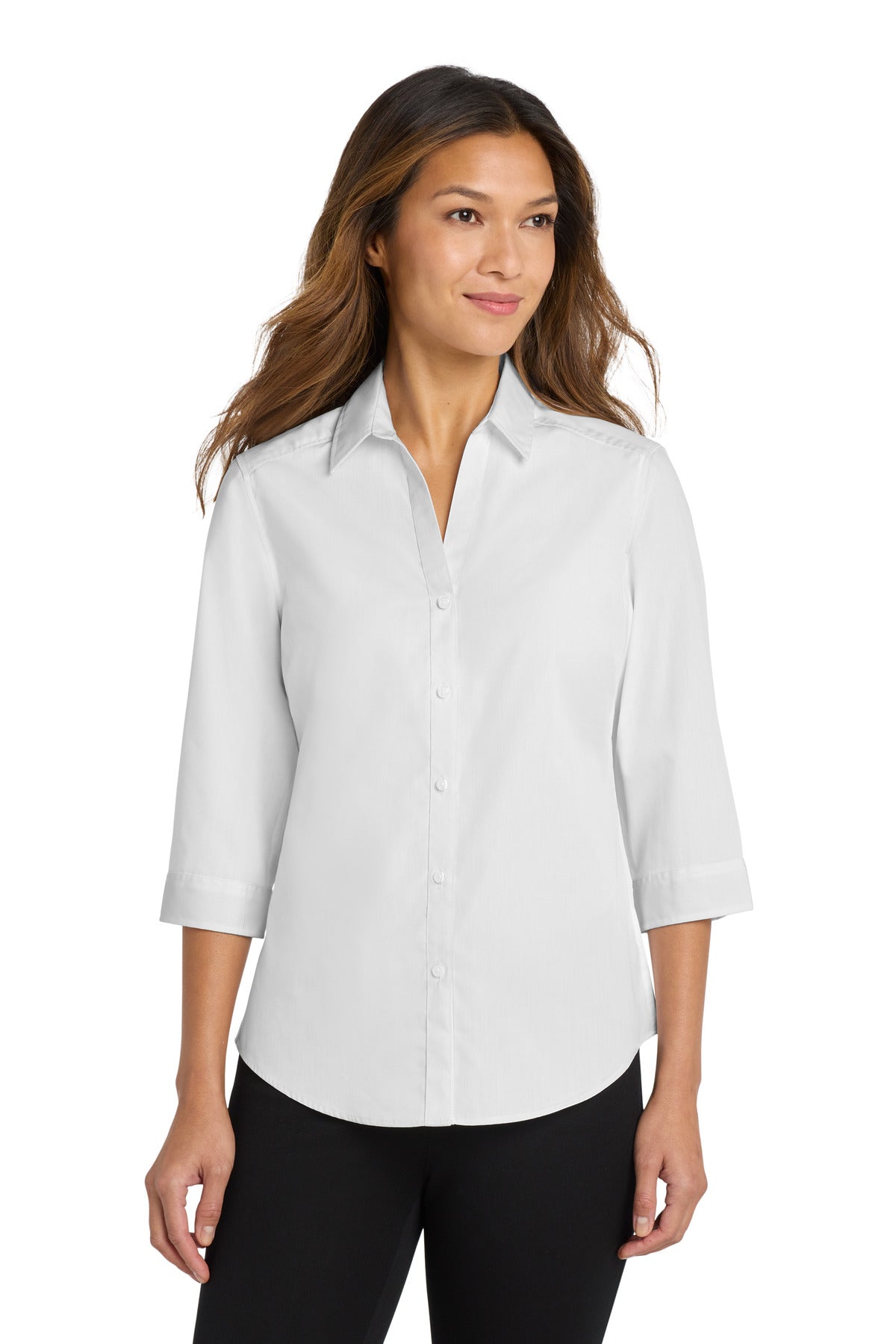 Port Authority Women's 3/4-Sleeve Carefree Poplin Shirt. LW102 in White