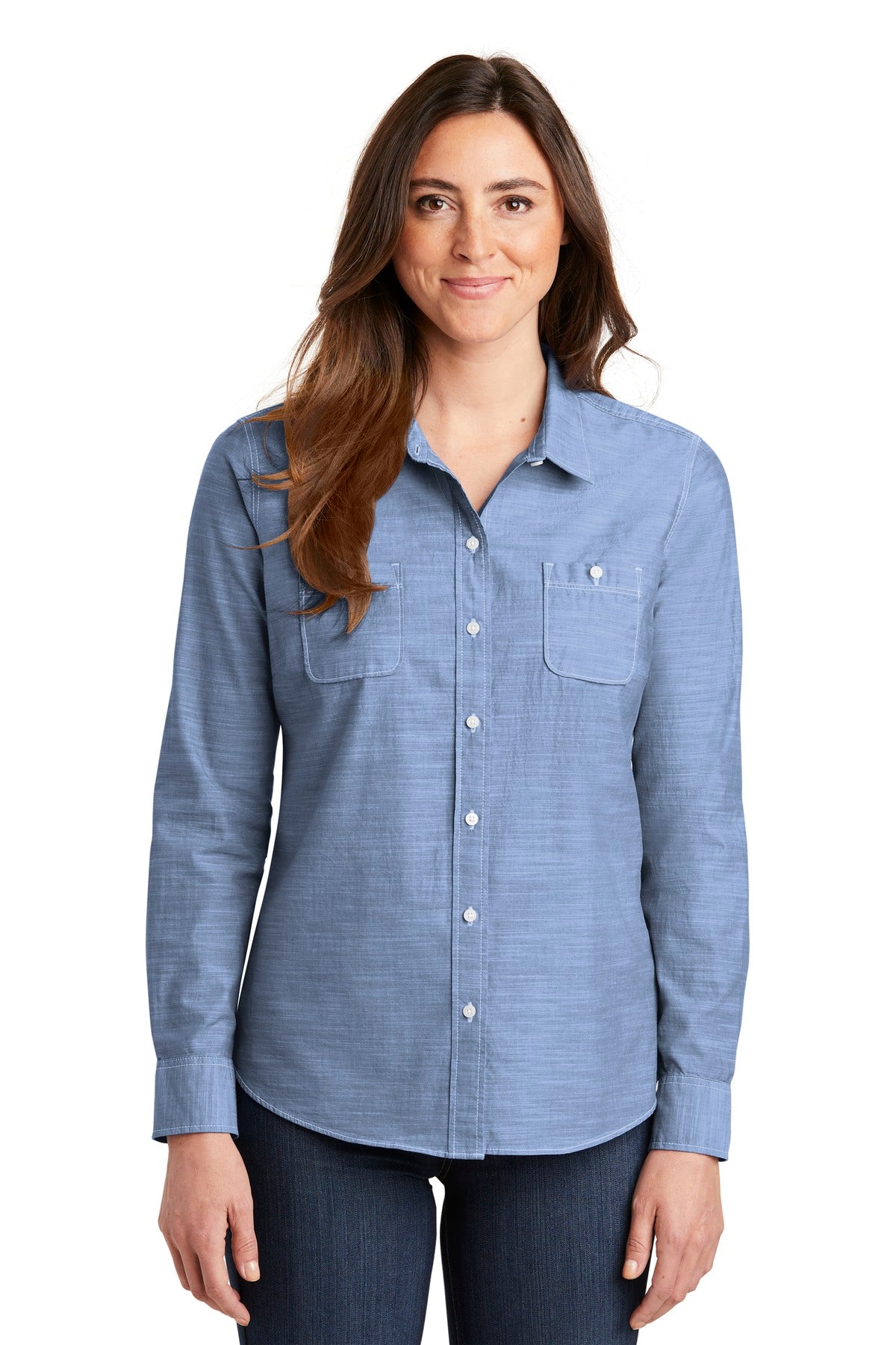 Port Authority Women's Slub Chambray Shirt. LW380 in Light Blue