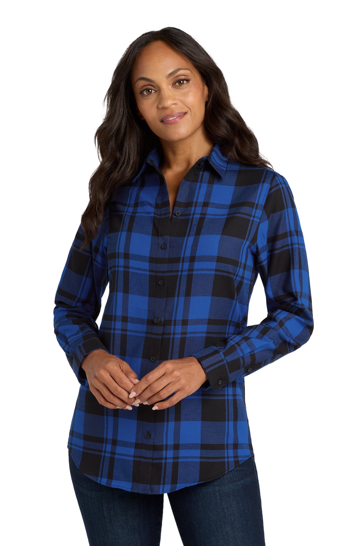 Port Authority Women's Plaid Flannel Tunic . LW668 in Royal/ Black