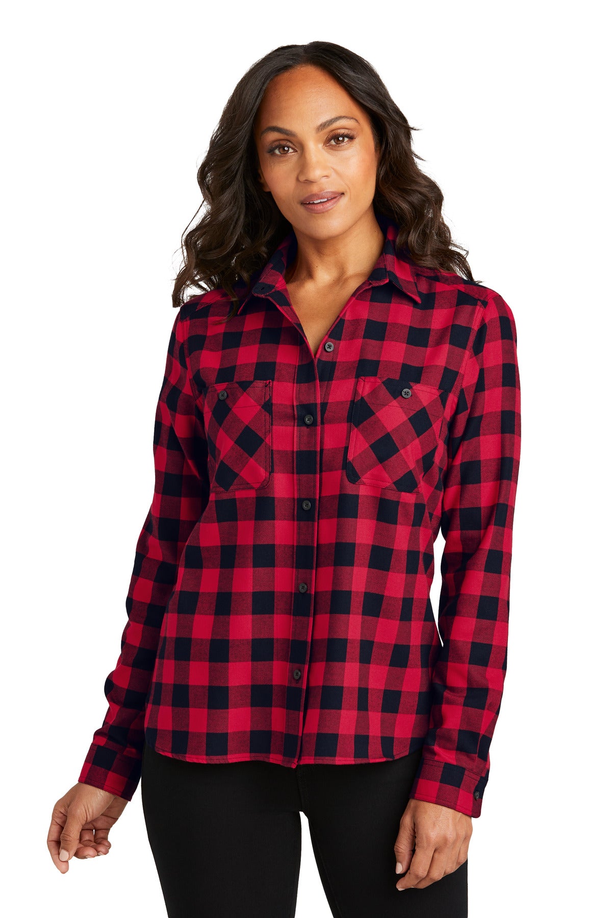 Port Authority Women's Plaid Flannel Shirt LW669 in Red/ Black Buffalo Check