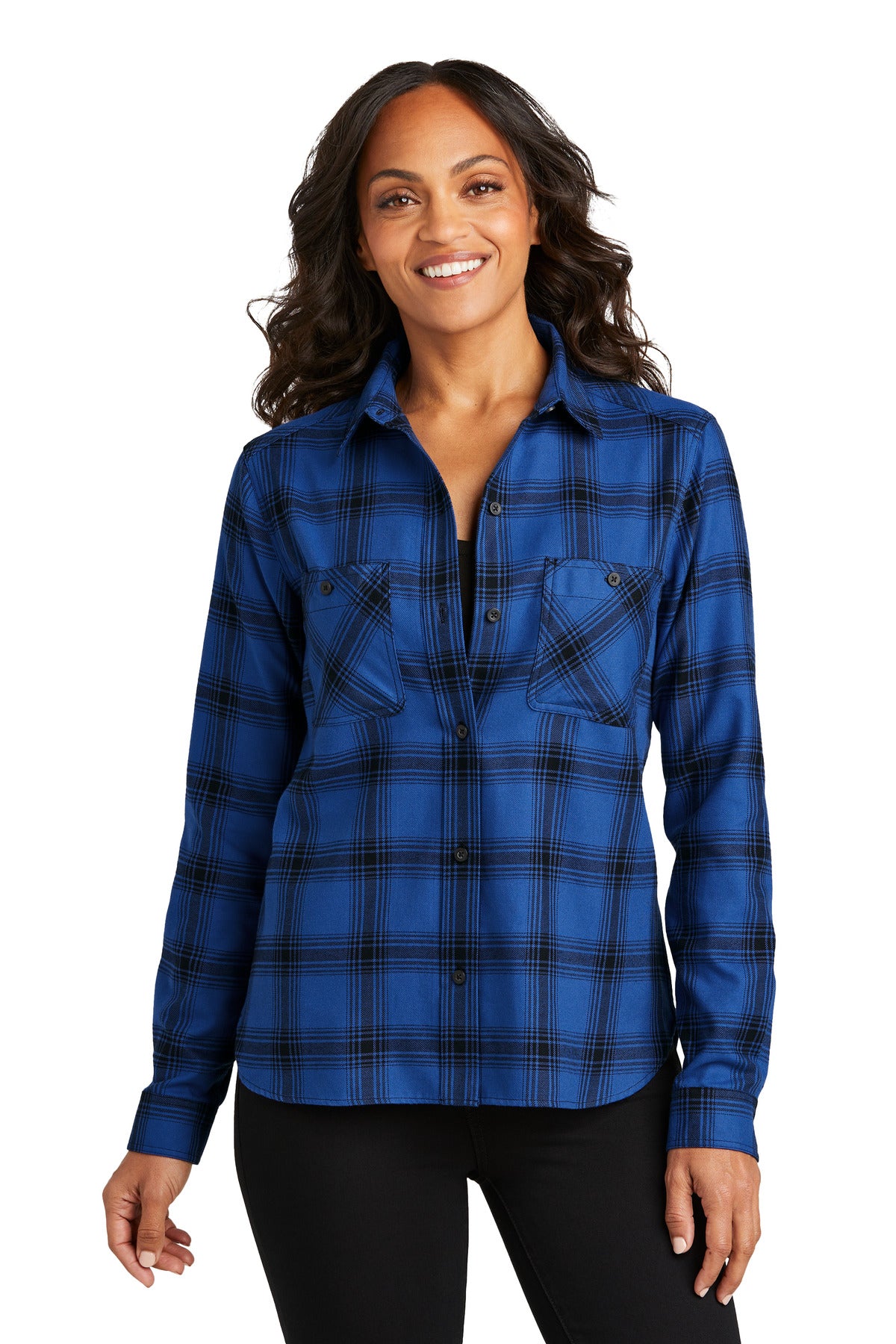 Port Authority Women's Plaid Flannel Shirt LW669 in Royal/ Black Open Plaid