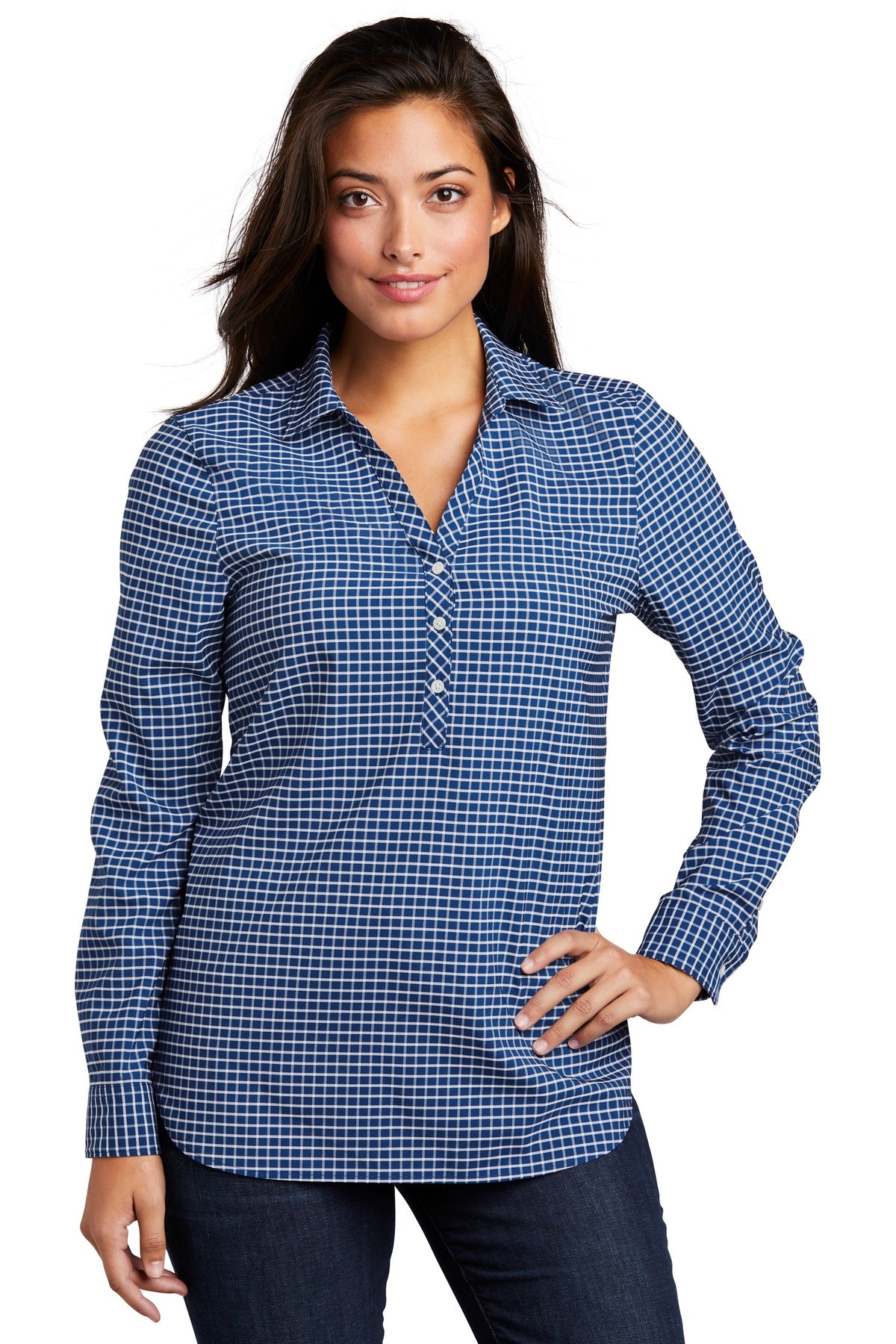 Port Authority  Ladies City Stretch Tunic LW680 in True Blue/ White