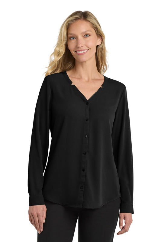 Port Authority Women's Long Sleeve Button-Front Blouse. LW700 in Black