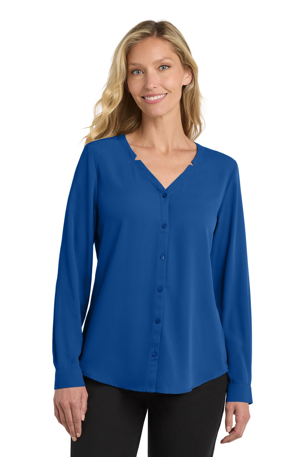 Port Authority Women's Long Sleeve Button-Front Blouse. LW700 in True Blue