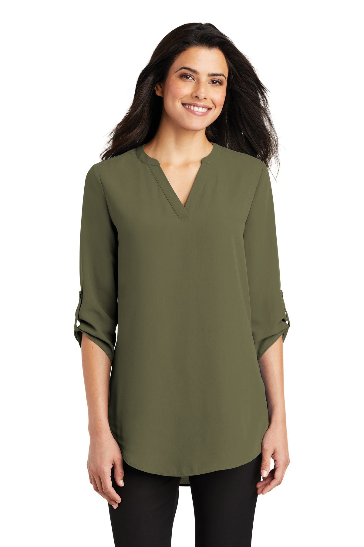 Port Authority Women's 3/4-Sleeve Tunic Blouse. LW701 in Deep Olive