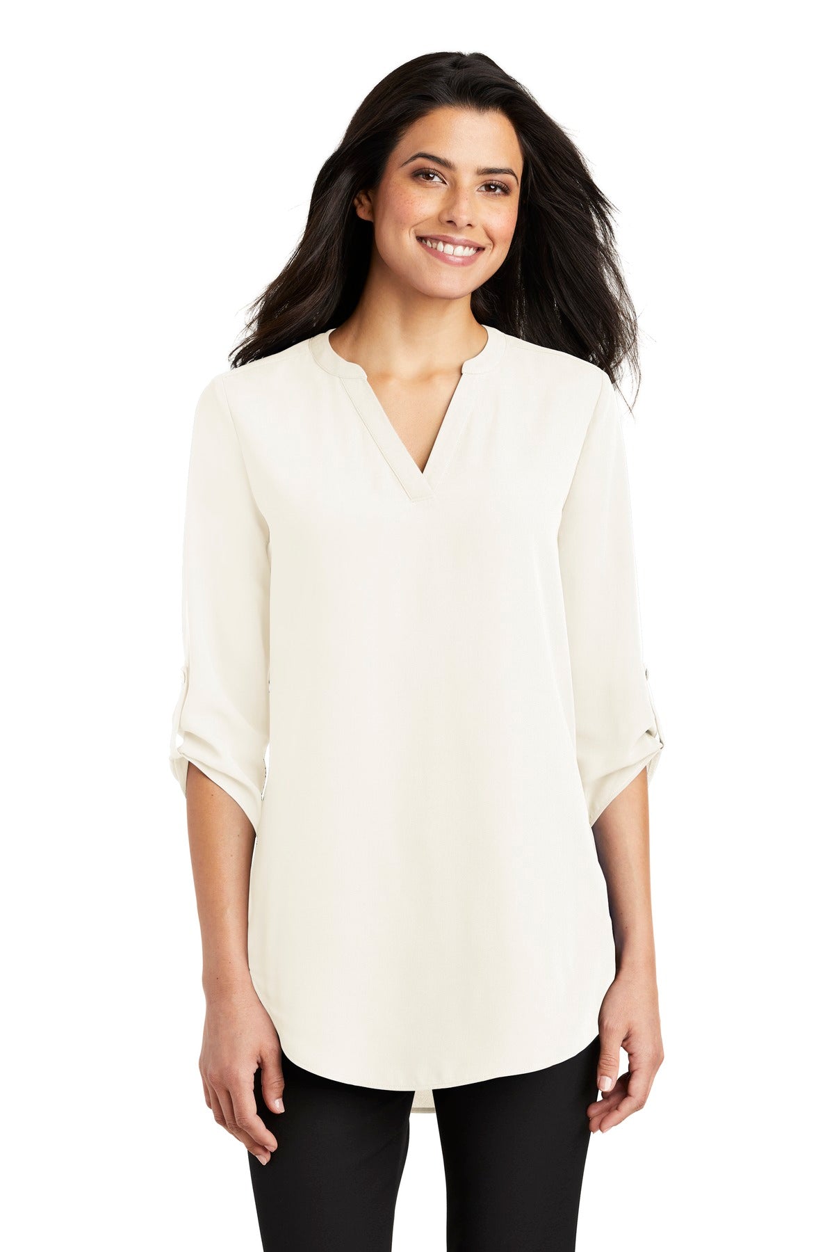 Port Authority Women's 3/4-Sleeve Tunic Blouse. LW701 in Ivory Chiffon