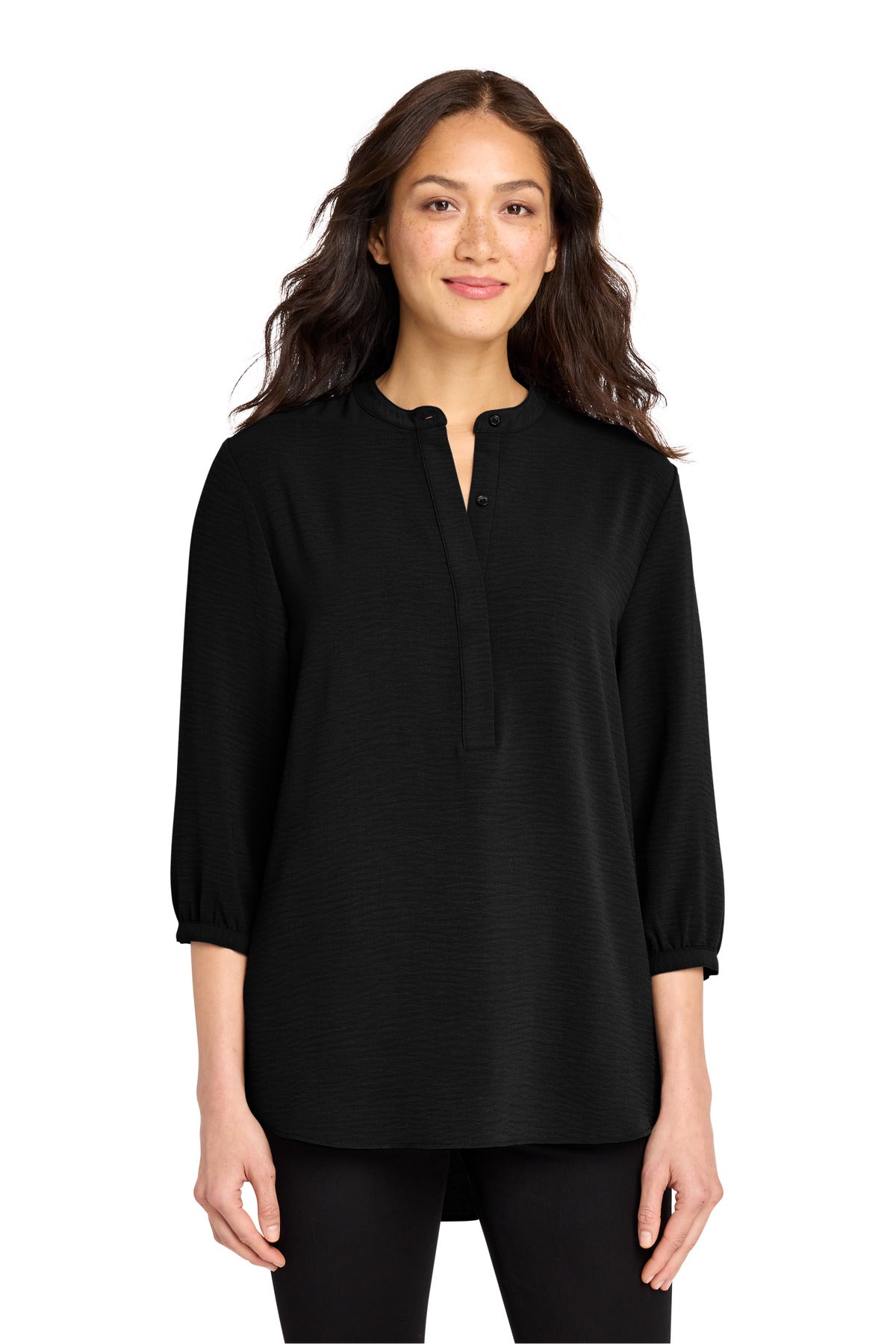 Port Authority Women's 3/4-Sleeve Textured Crepe Tunic LW713 in Deep Black