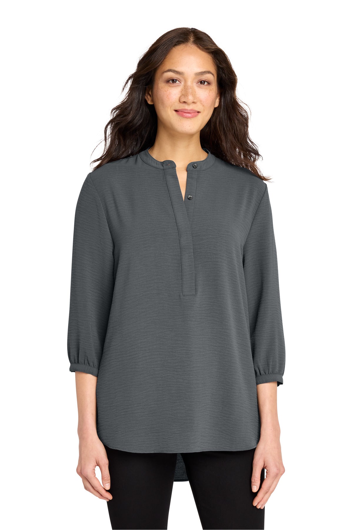 Port Authority Women's 3/4-Sleeve Textured Crepe Tunic LW713 in Graphite