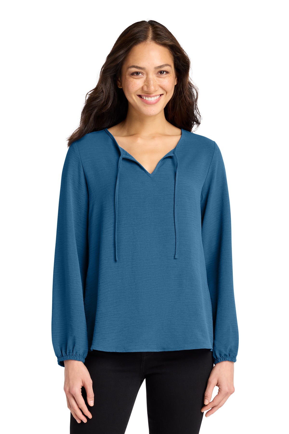Port Authority Women's Textured Crepe Blouse LW714 in Aegean Blue