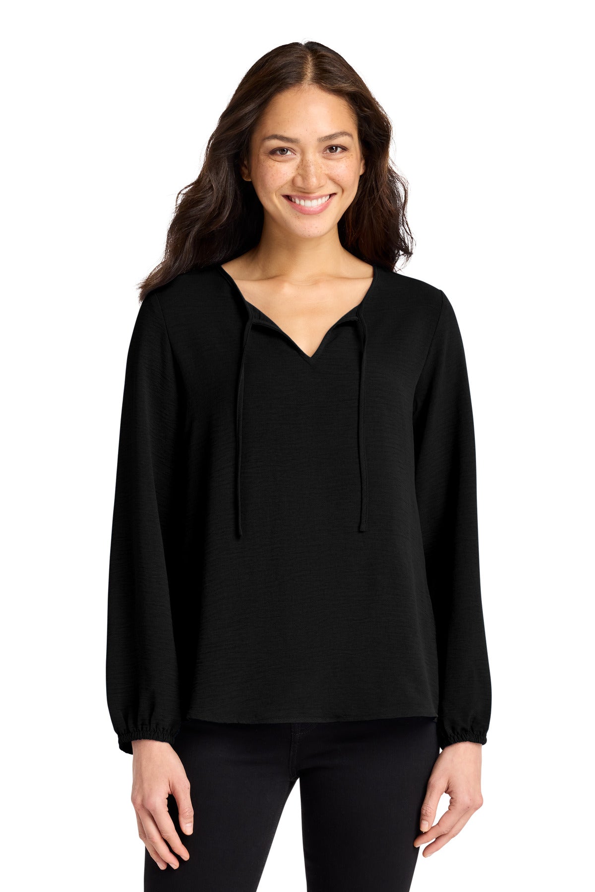 Port Authority Women's Textured Crepe Blouse LW714 in Deep Black