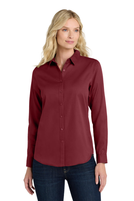 Port Authority Women's Long Sleeve SuperPro ReactTwill Shirt. LW808 in Burgundy