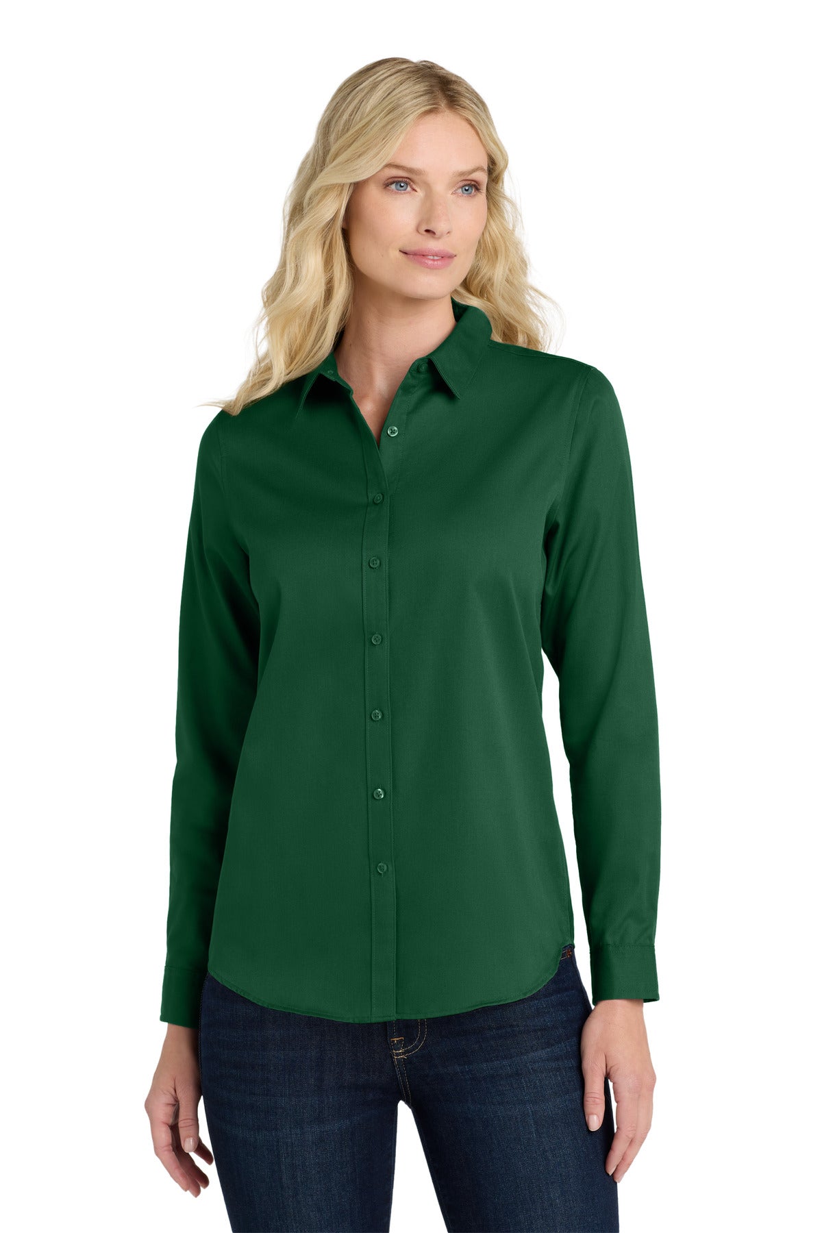 Port Authority Women's Long Sleeve SuperPro ReactTwill Shirt. LW808 in Dark Green
