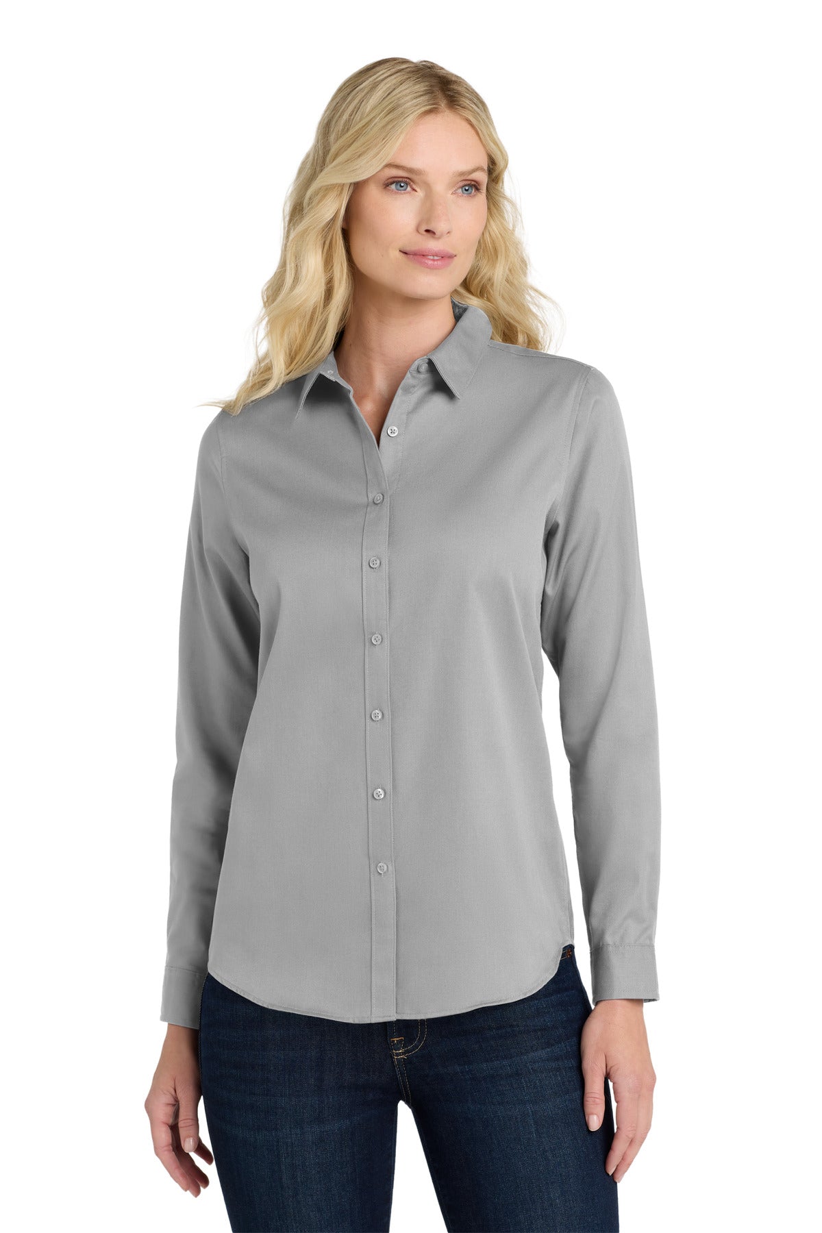 Port Authority Women's Long Sleeve SuperPro ReactTwill Shirt. LW808 in Gusty Grey