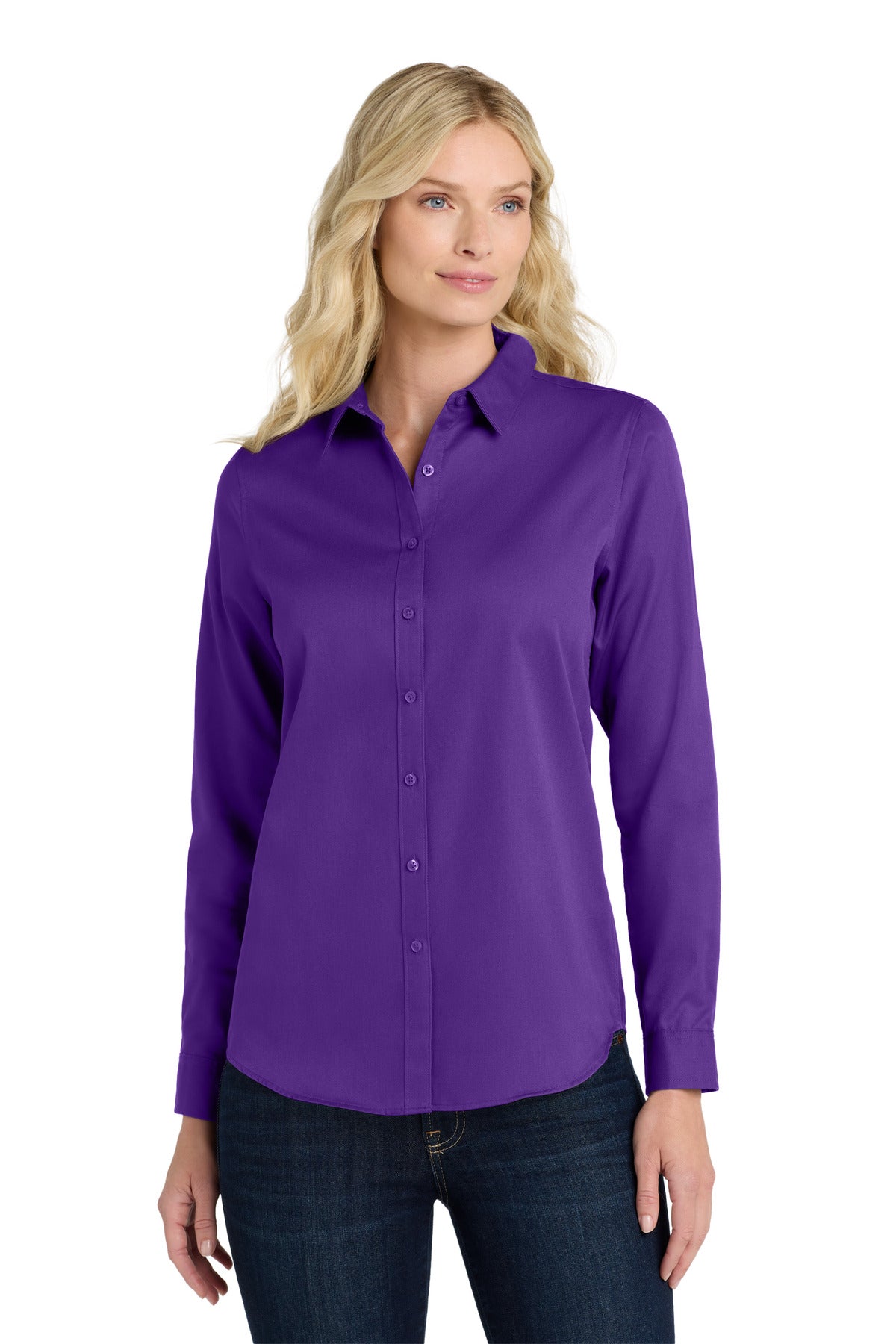 Port Authority Women's Long Sleeve SuperPro ReactTwill Shirt. LW808 in Purple