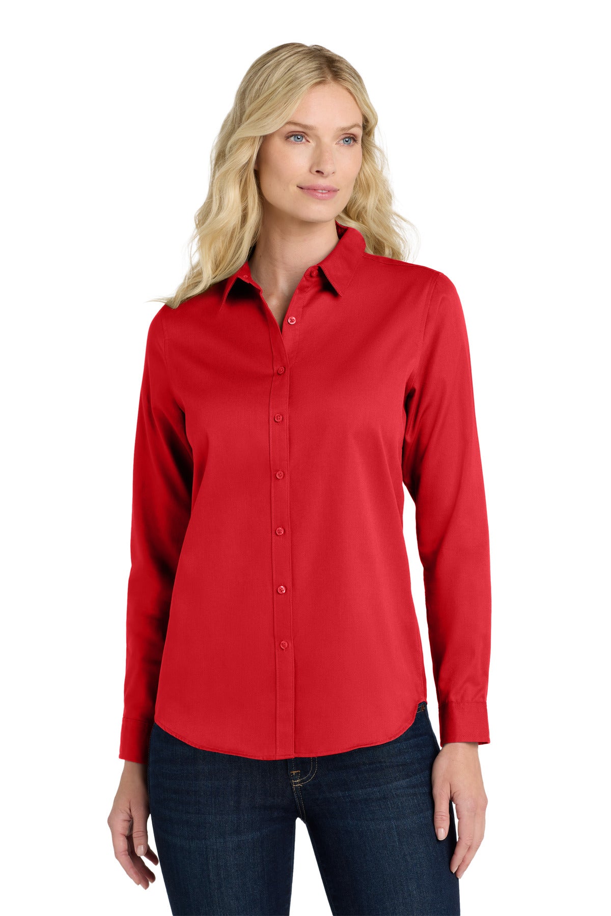 Port Authority Women's Long Sleeve SuperPro ReactTwill Shirt. LW808 in Rich Red