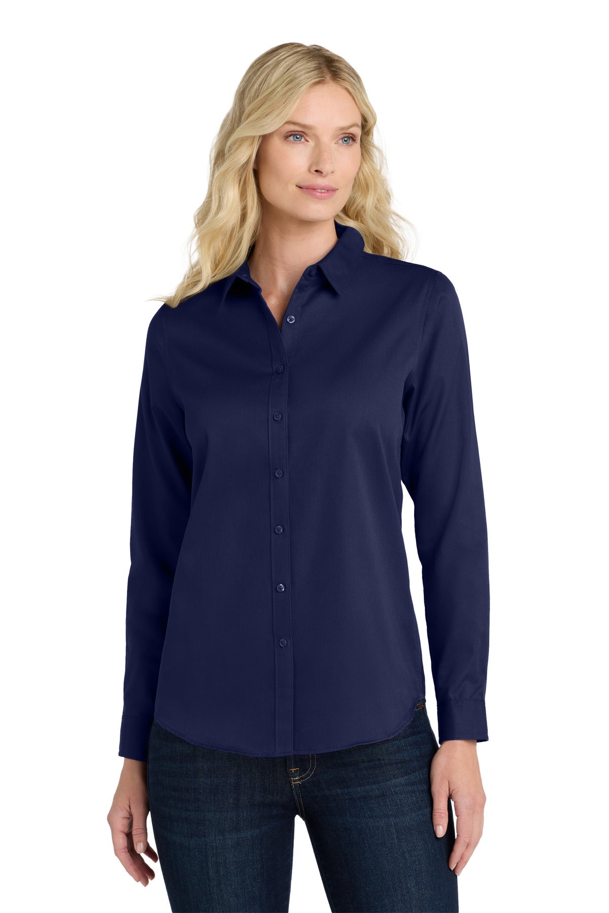 Port Authority Women's Long Sleeve SuperPro ReactTwill Shirt. LW808 in True Navy