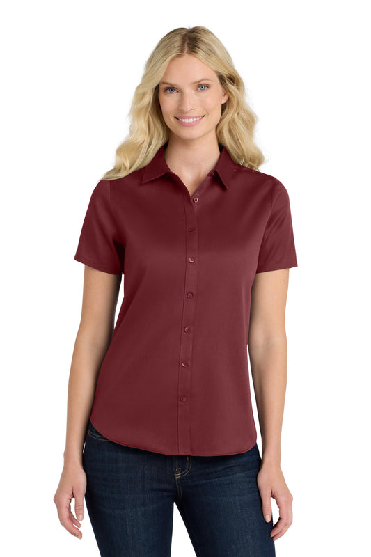 Port Authority Women's Short Sleeve SuperPro ReactTwill Shirt. LW809 in Burgundy