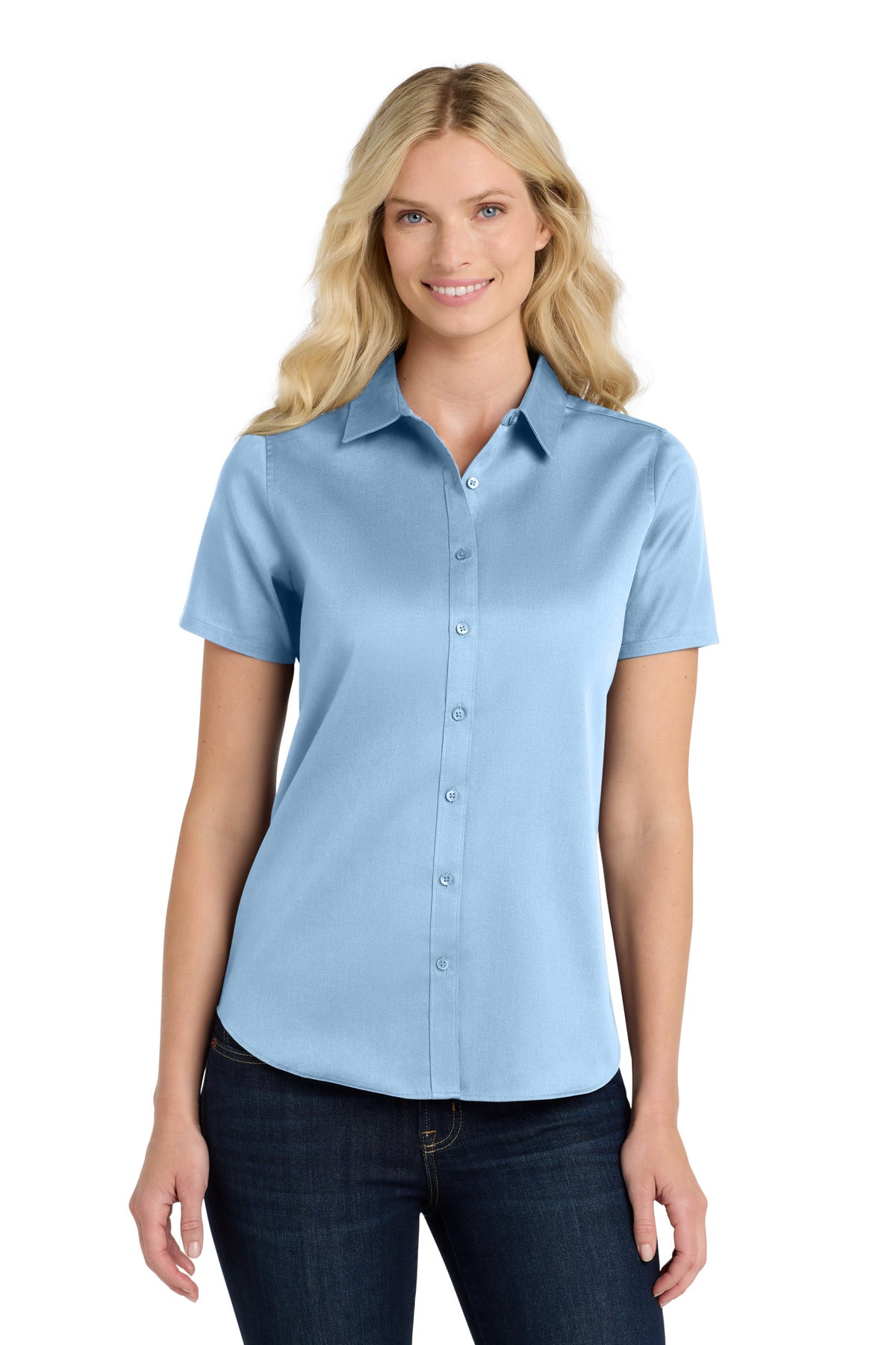 Port Authority Women's Short Sleeve SuperPro ReactTwill Shirt. LW809 in Cloud Blue