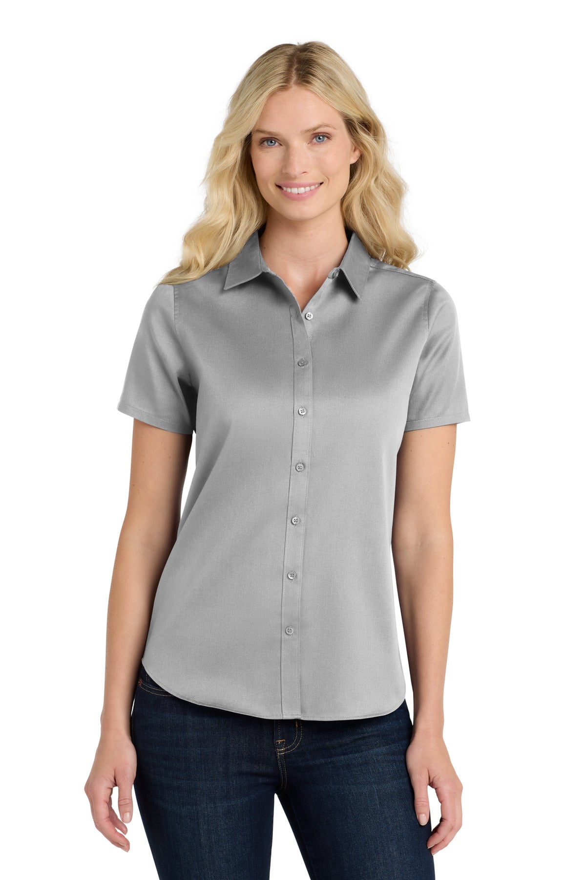 Port Authority Women's Short Sleeve SuperPro ReactTwill Shirt. LW809 in Gusty Grey