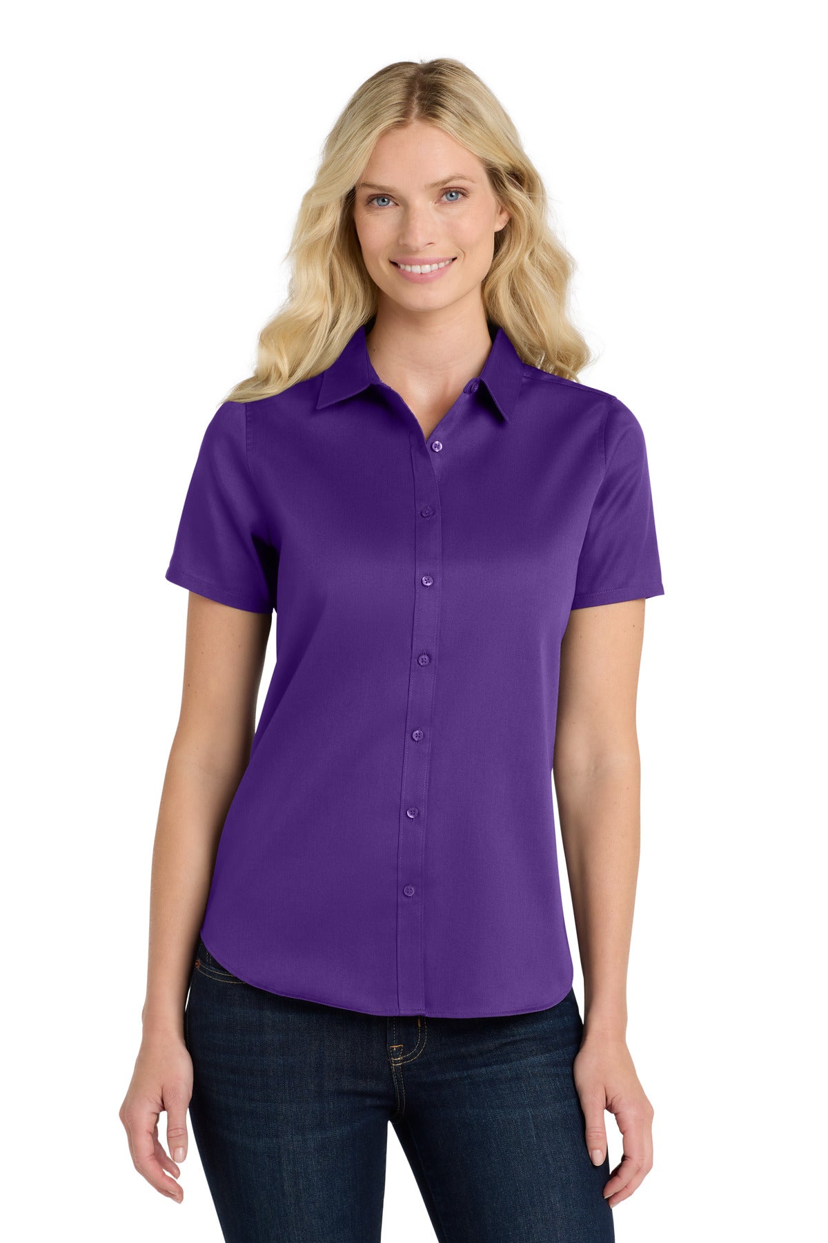 Port Authority Women's Short Sleeve SuperPro ReactTwill Shirt. LW809 in Purple