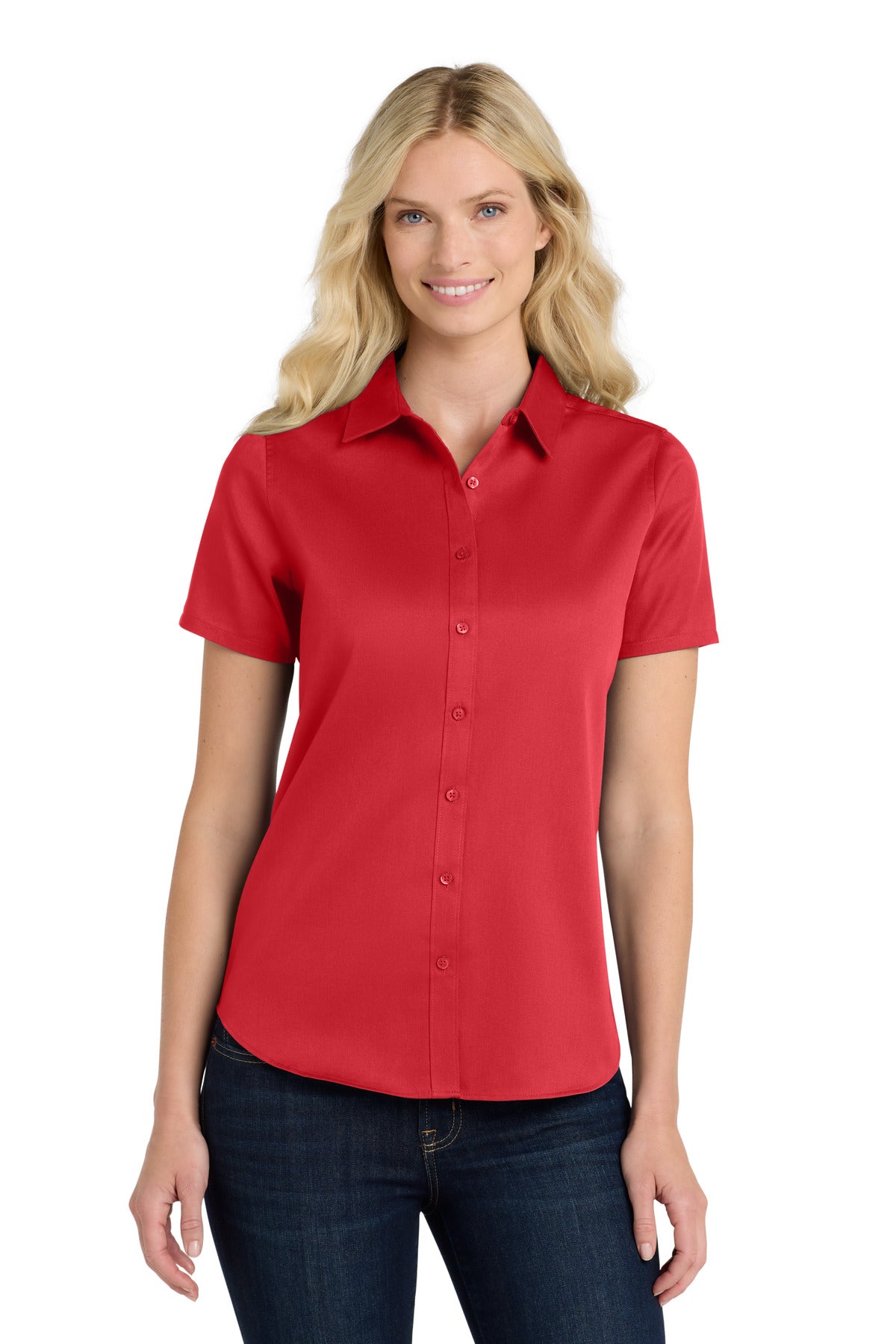 Port Authority Women's Short Sleeve SuperPro ReactTwill Shirt. LW809 in Rich Red
