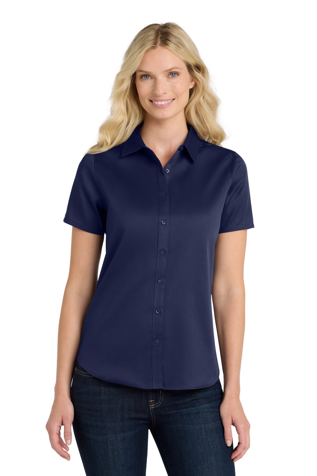Port Authority Women's Short Sleeve SuperPro ReactTwill Shirt. LW809 in True Navy