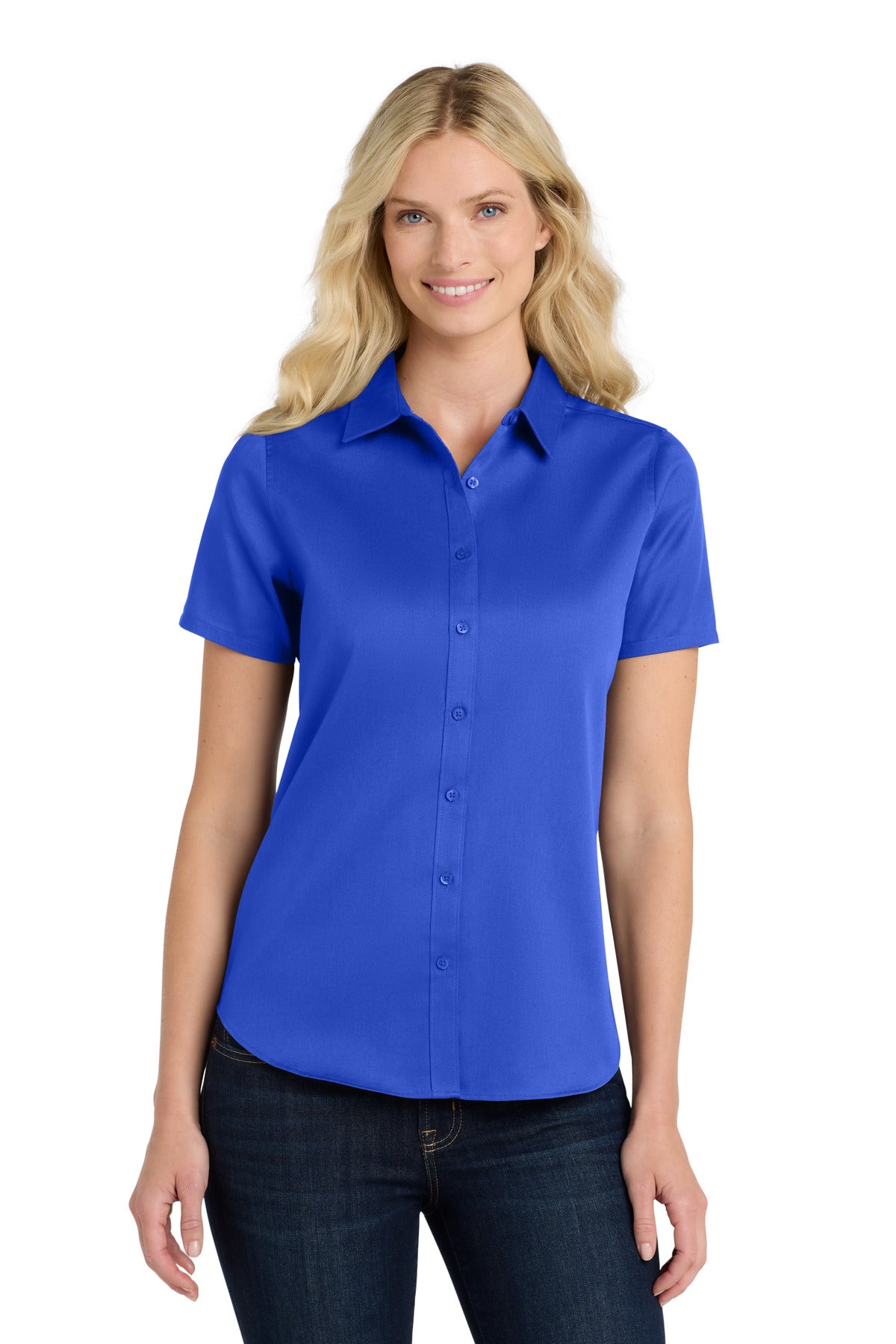 Port Authority Women's Short Sleeve SuperPro ReactTwill Shirt. LW809 in True Royal