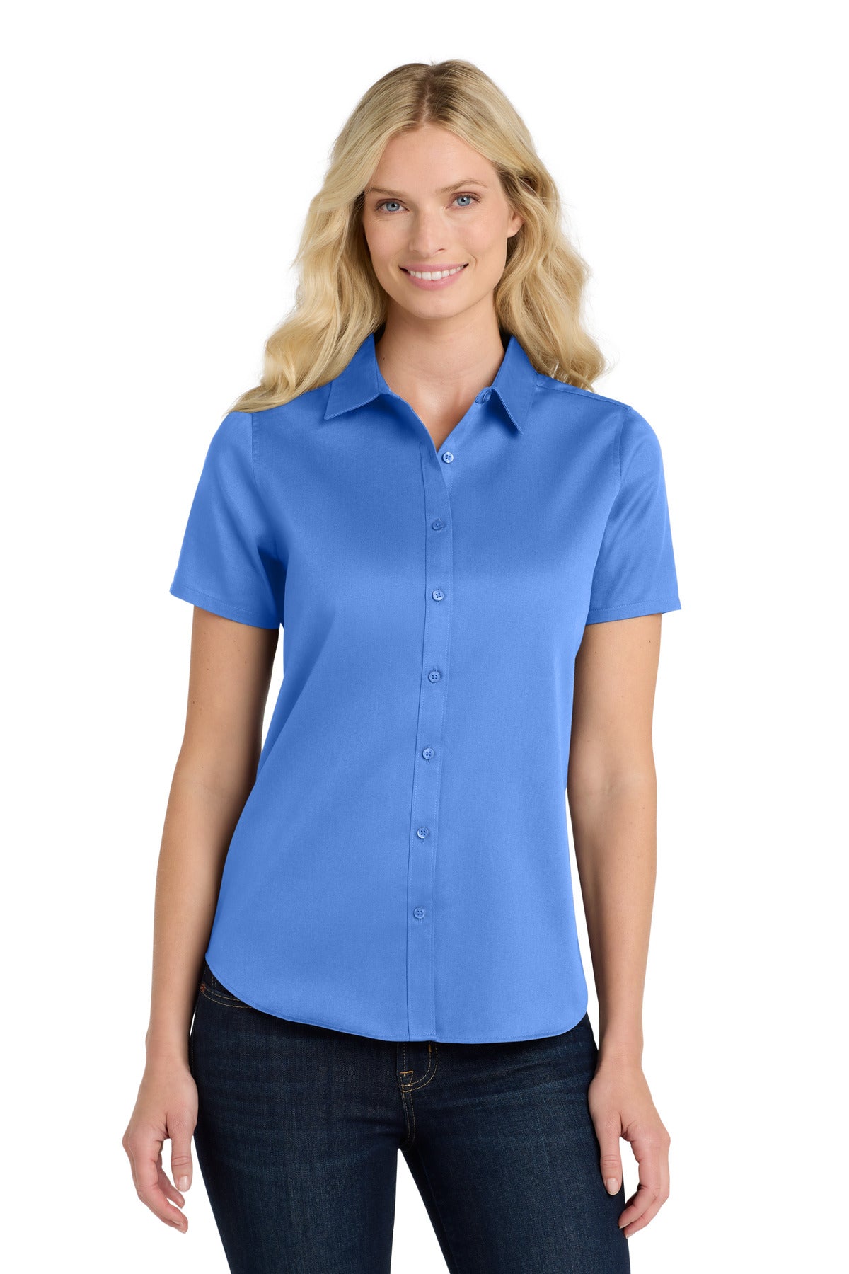 Port Authority Women's Short Sleeve SuperPro ReactTwill Shirt. LW809 in Ultramarine Blue