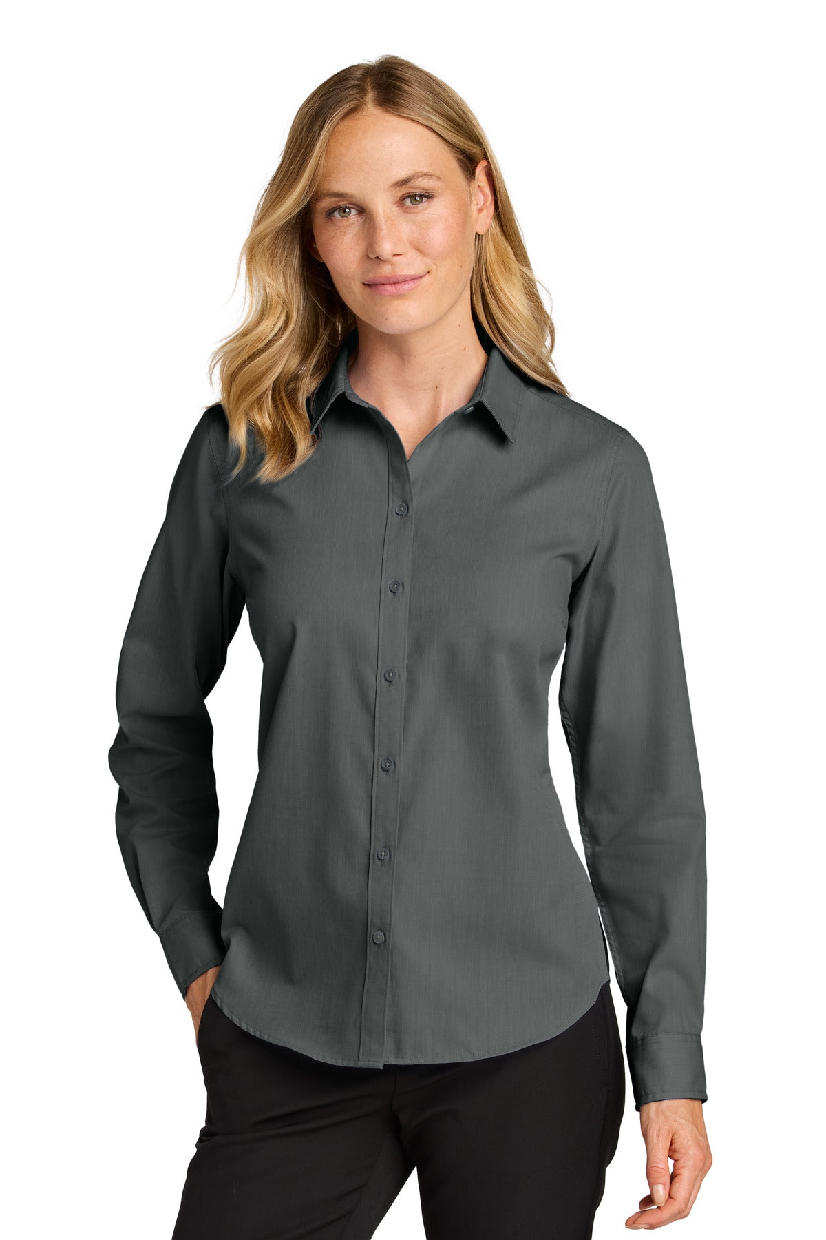 Port Authority Women's Long Sleeve Nailhead Easy Care Shirt LW816 in Deep Black
