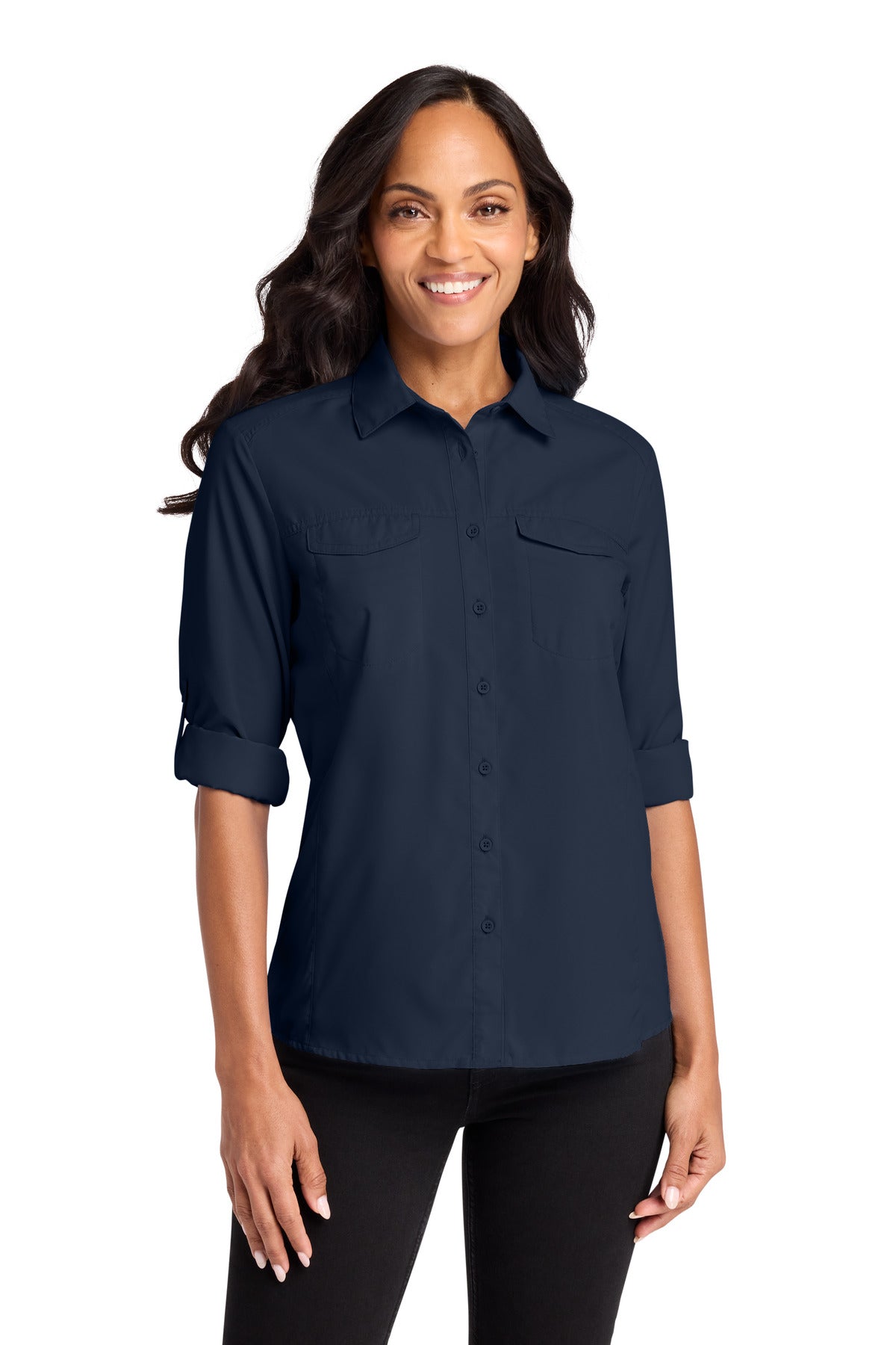 Port Authority Women's Long Sleeve UV Daybreak Shirt LW960 in True Navy