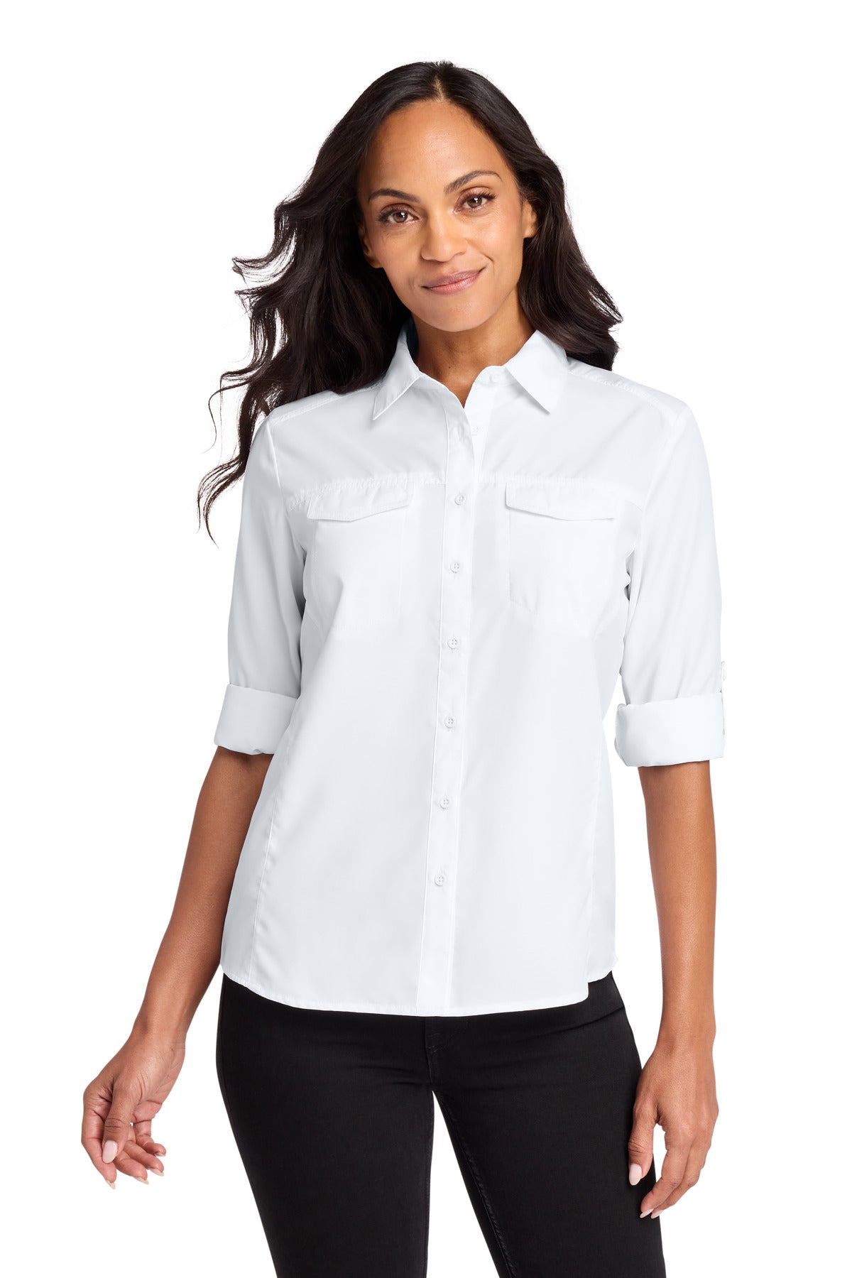 Port Authority Women's Long Sleeve UV Daybreak Shirt LW960 in White