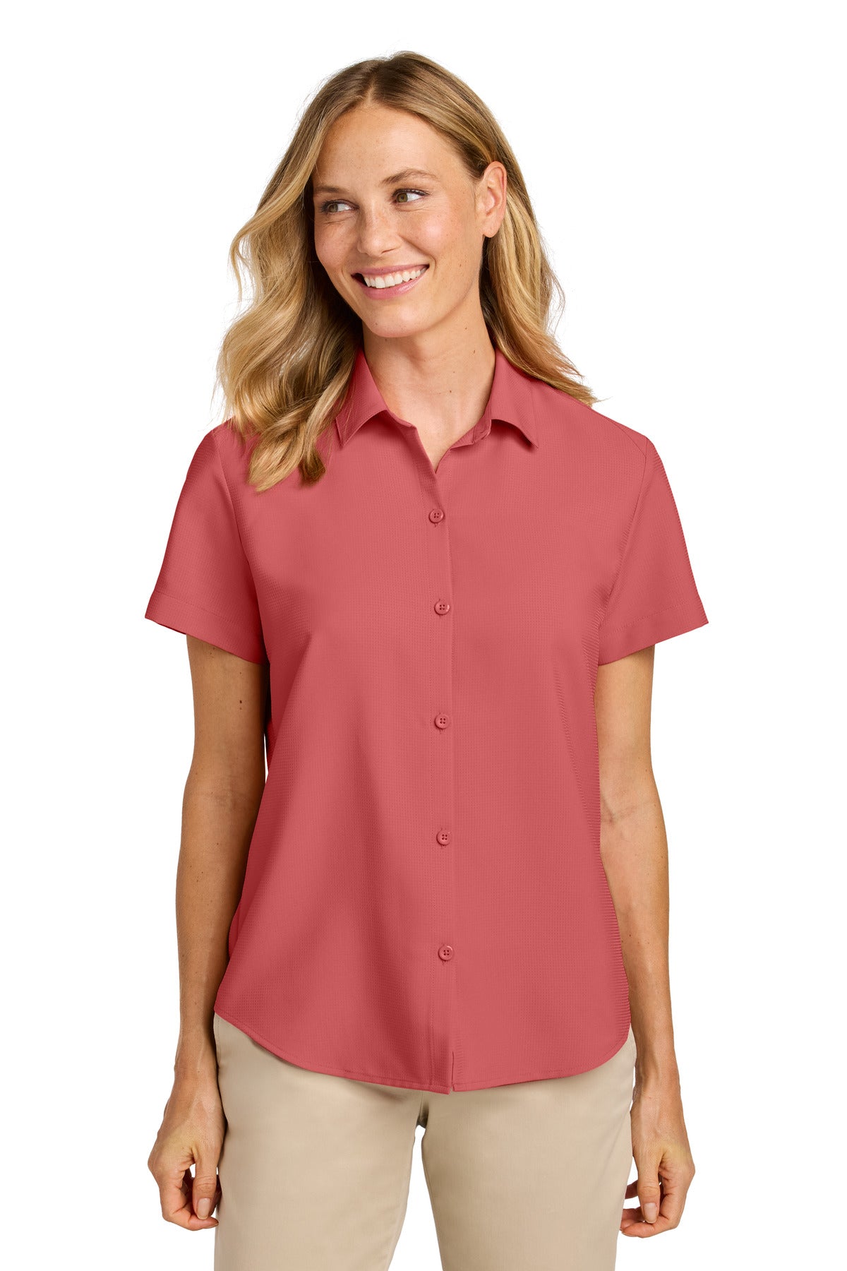 Port Authority Women's Short Sleeve UV Dockside Shirt LW963 in Coral Reef