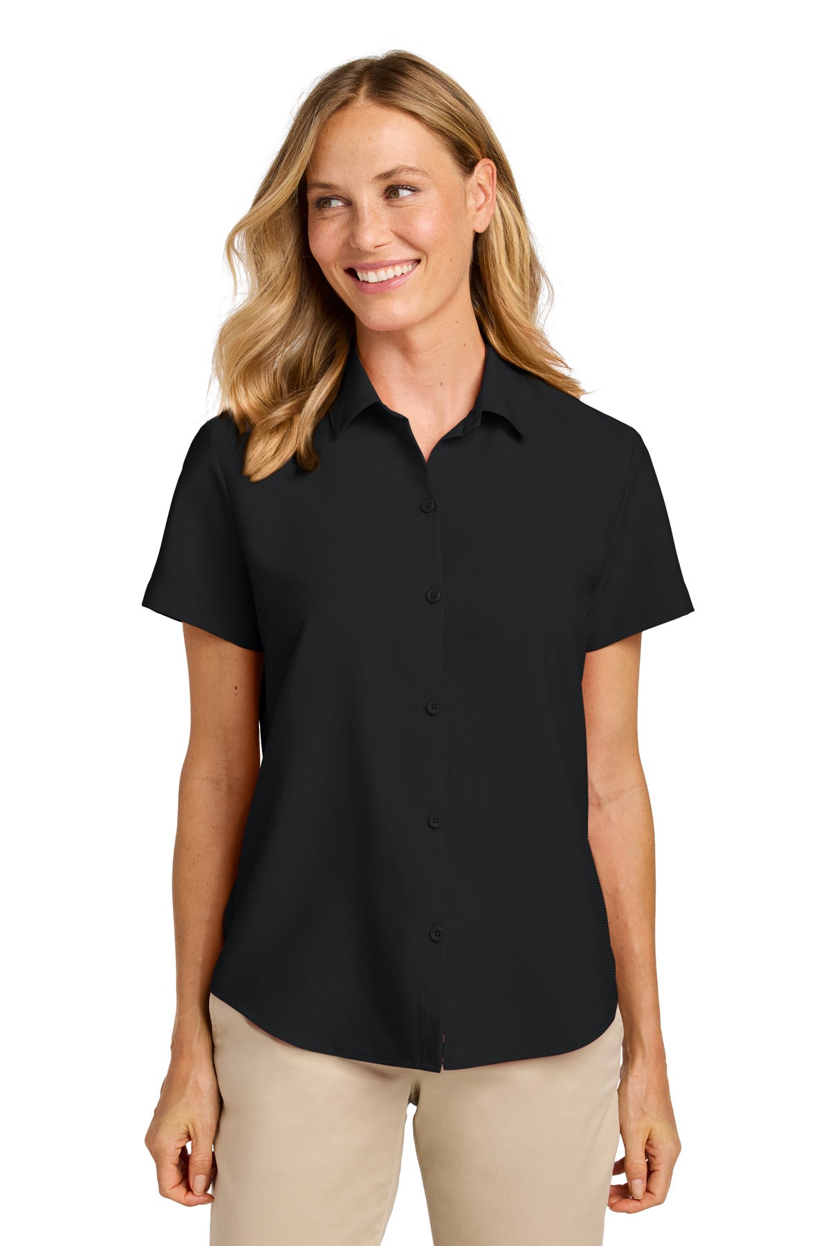 Port Authority Women's Short Sleeve UV Dockside Shirt LW963 in Deep Black