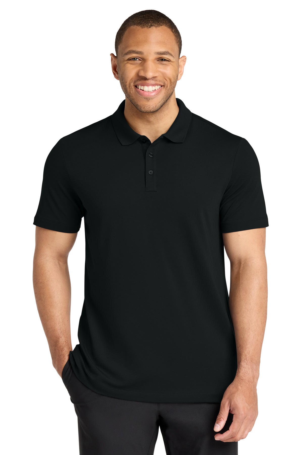 Mercer+Mettle Stretch Pique Polo MM1004 in Deep Black
