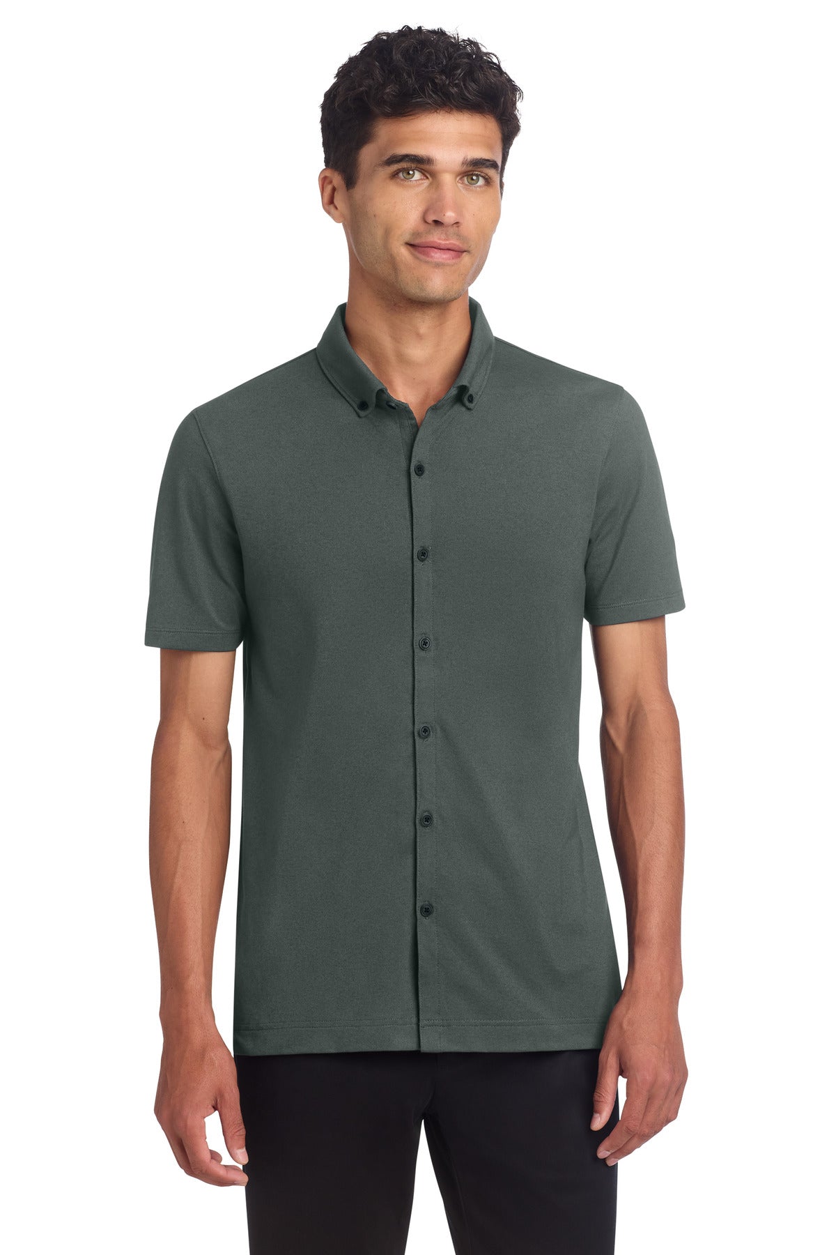 Mercer+Mettle Stretch Pique Full-Button Polo MM1006 in Anchor Grey