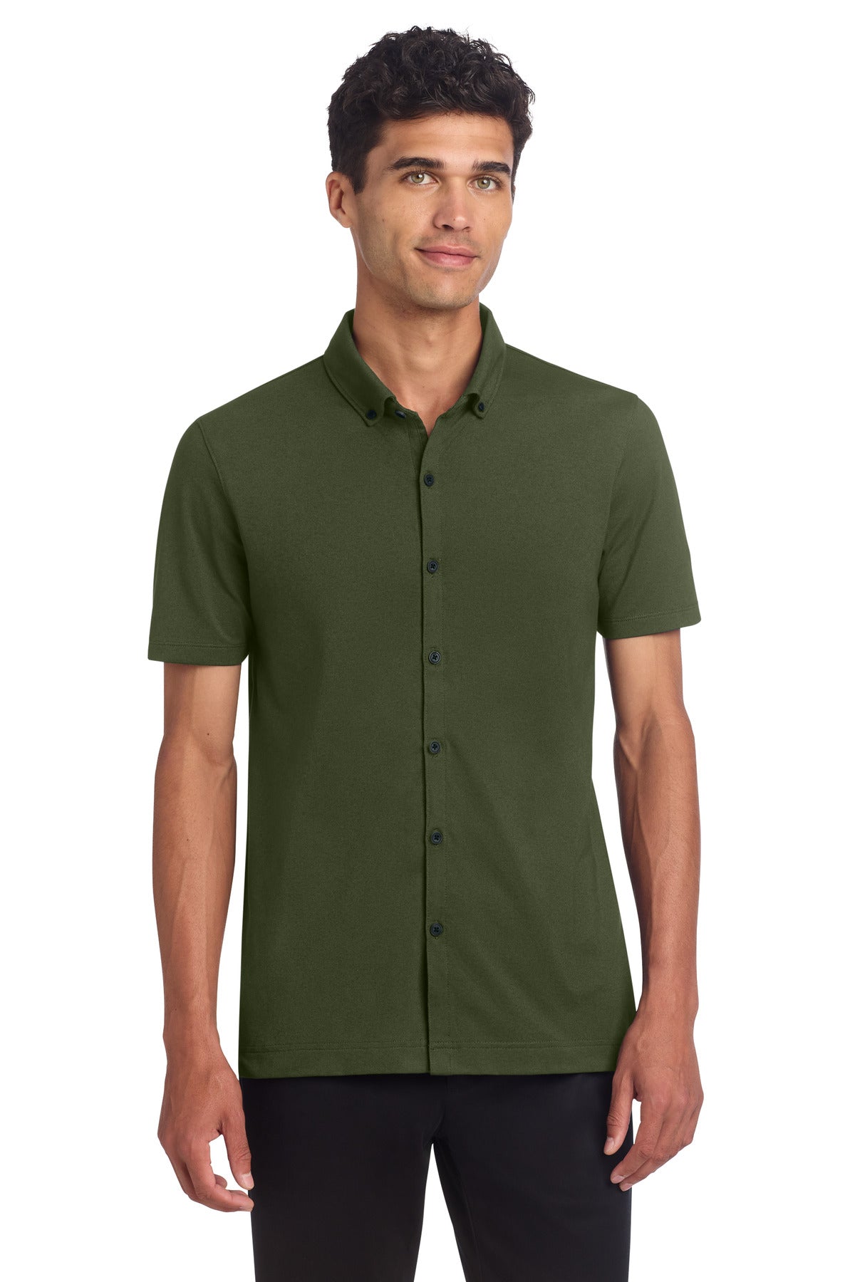 Mercer+Mettle Stretch Pique Full-Button Polo MM1006 in Townsend Green