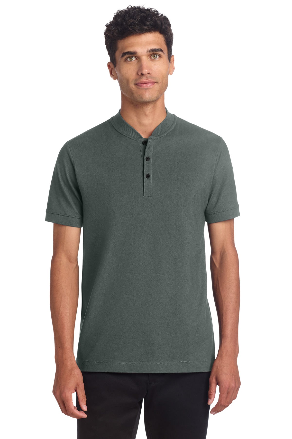 Mercer+Mettle Stretch Pique Henley MM1008 in Anchor Grey